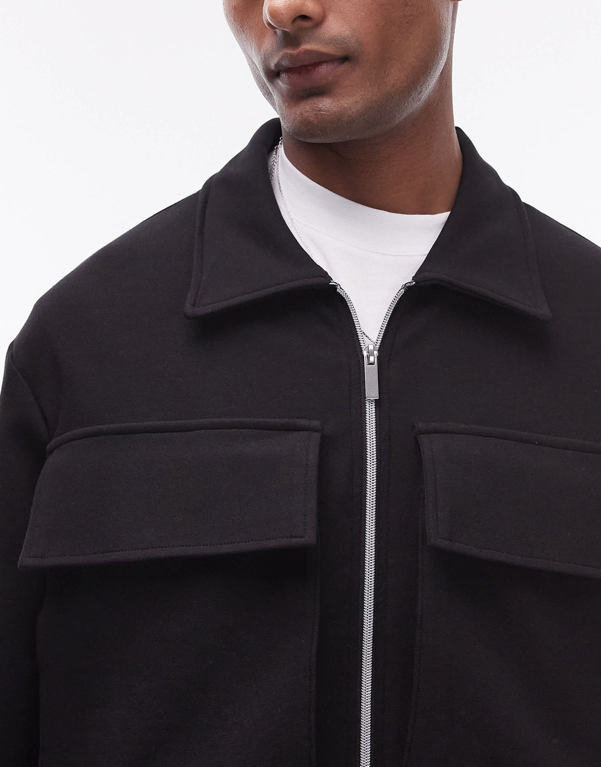 Topman oversized fit full zip smart jersey with pockets in black - BLACK