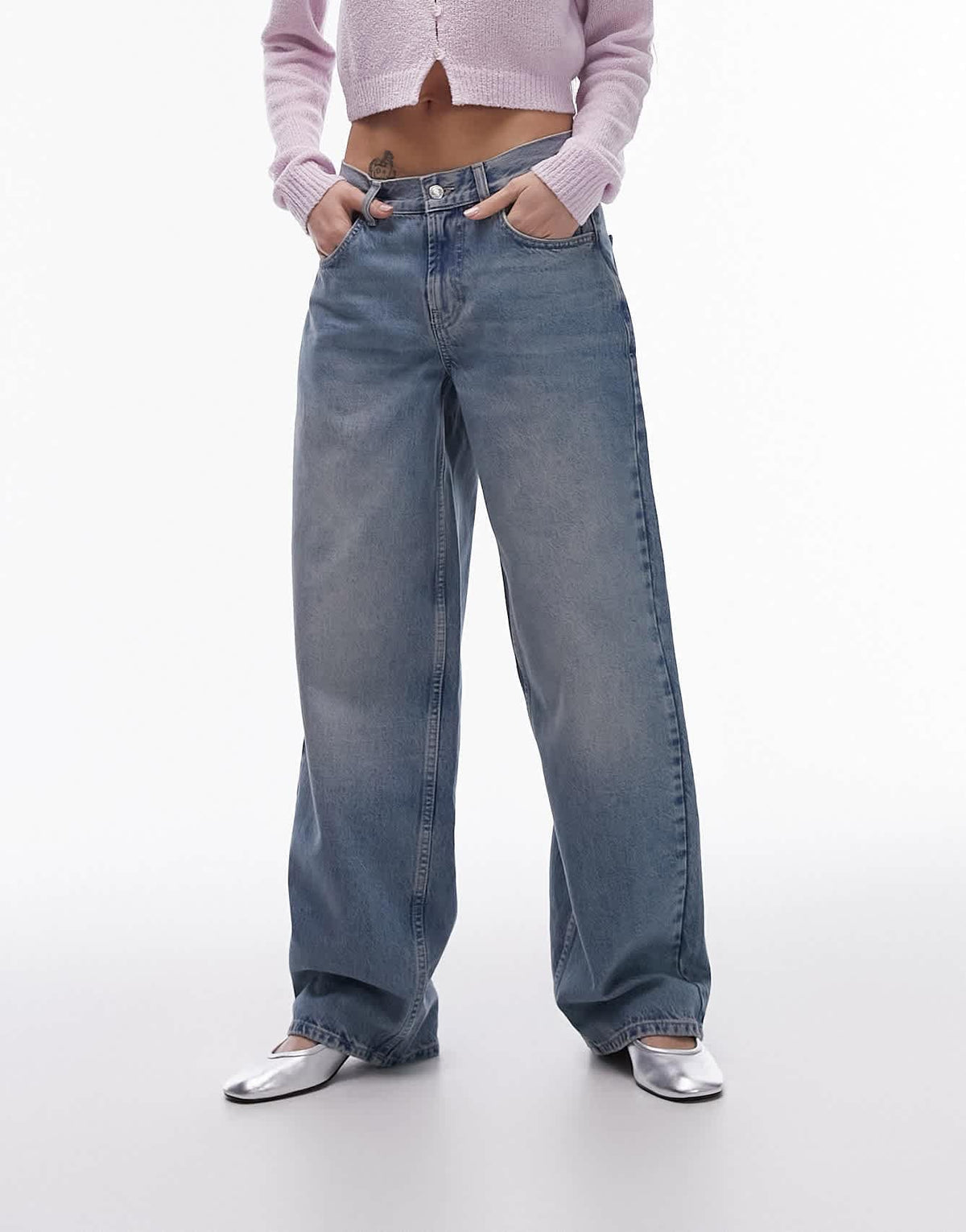 Topshop Cinch low rise relaxed jean in vintage bleach 