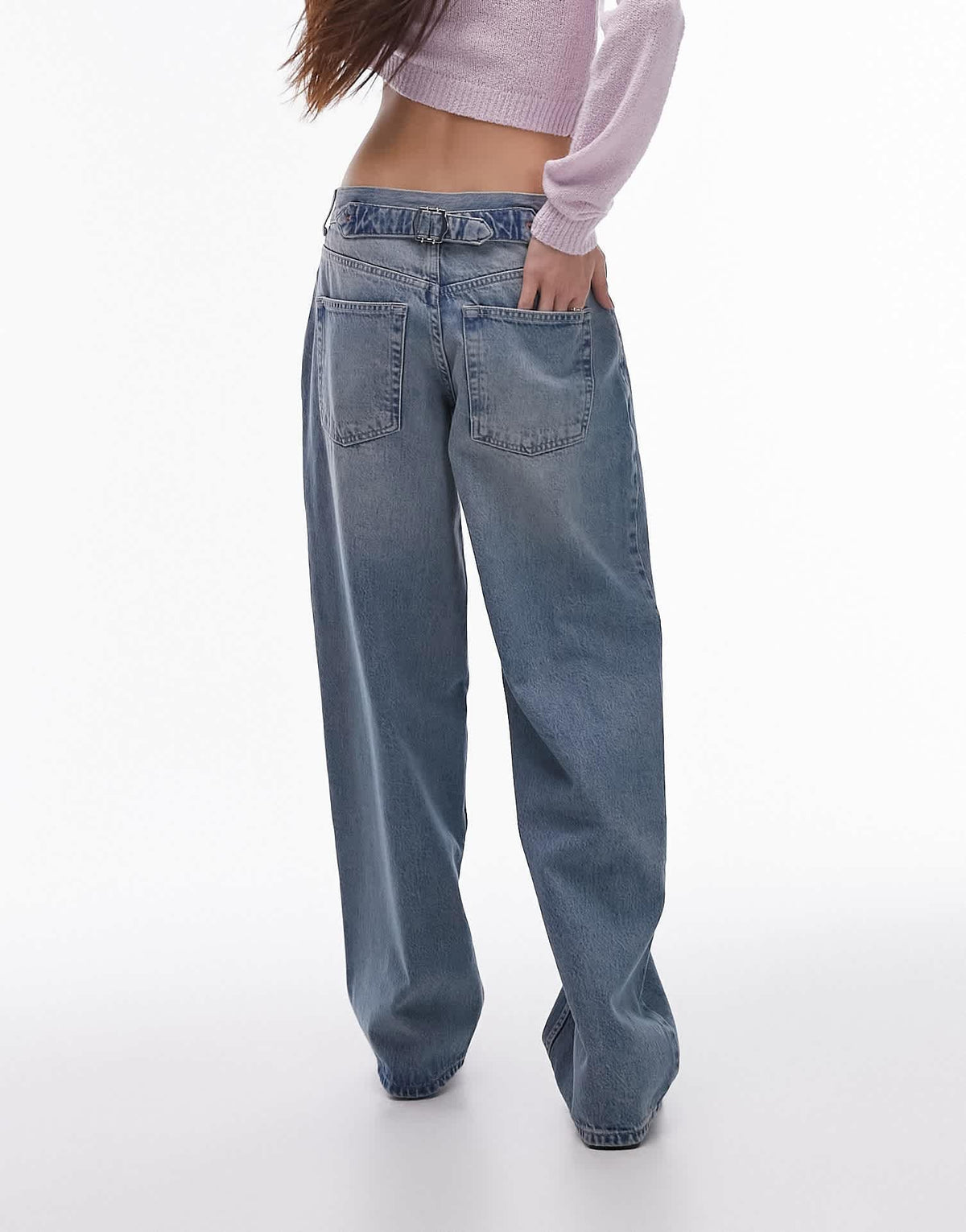 Topshop Cinch low rise relaxed jean in vintage bleach 