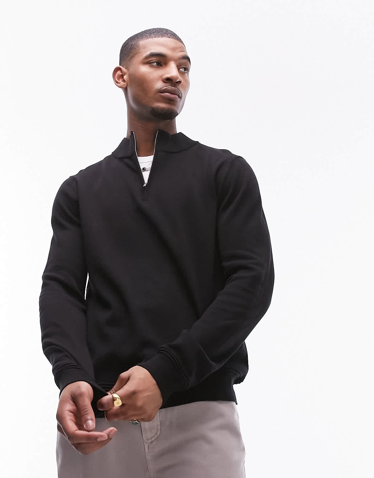 Topman essentials 1/4 zip in black