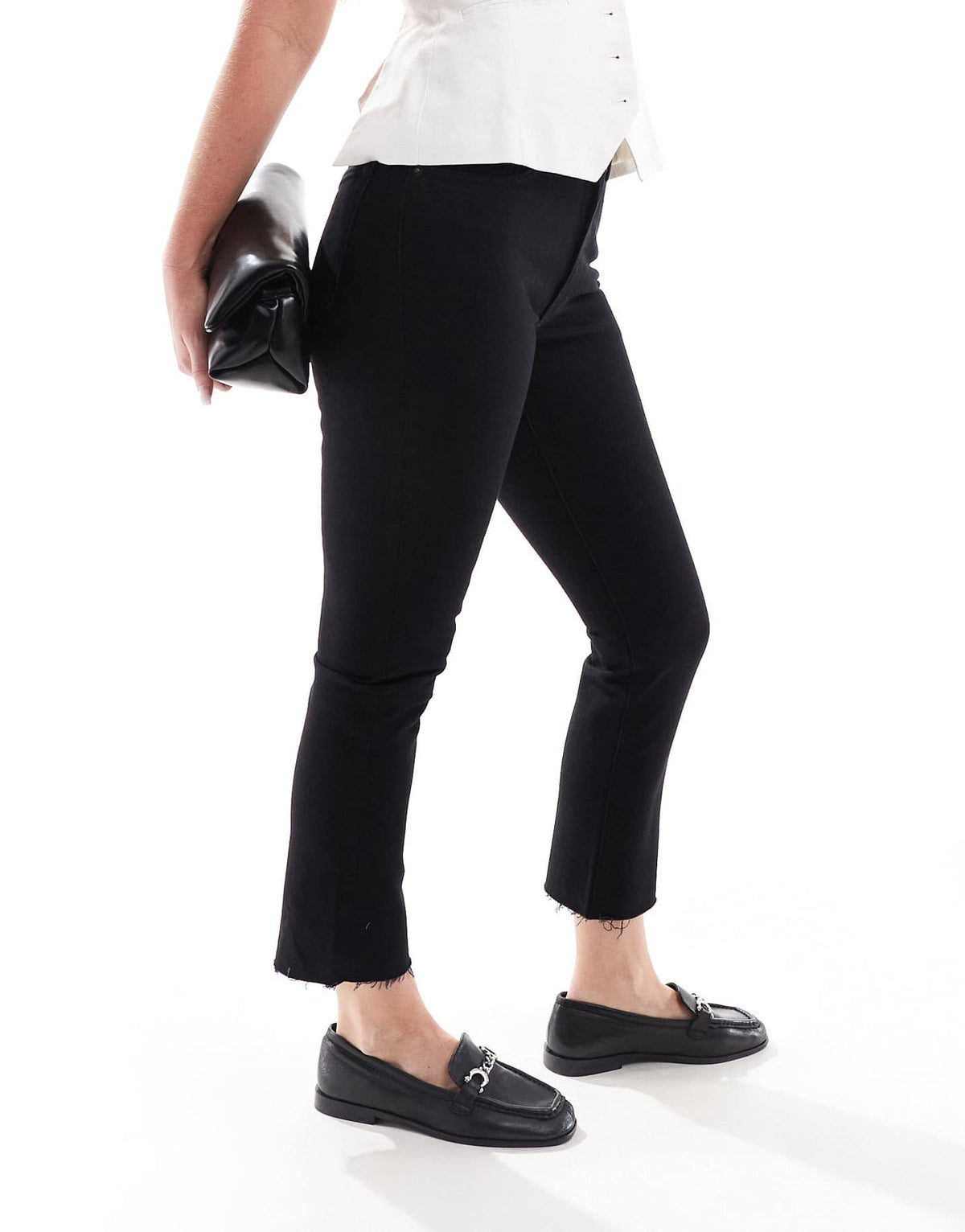 Topshop Hourglass mid rise straight cropped jean with raw hem in black