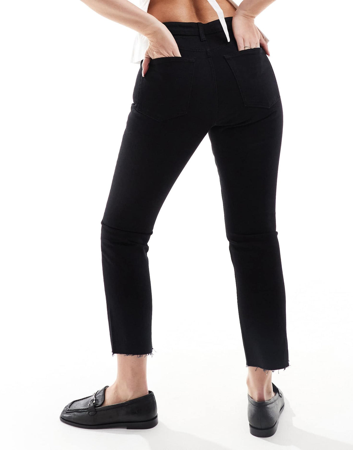 Topshop Hourglass mid rise straight cropped jean with raw hem in black