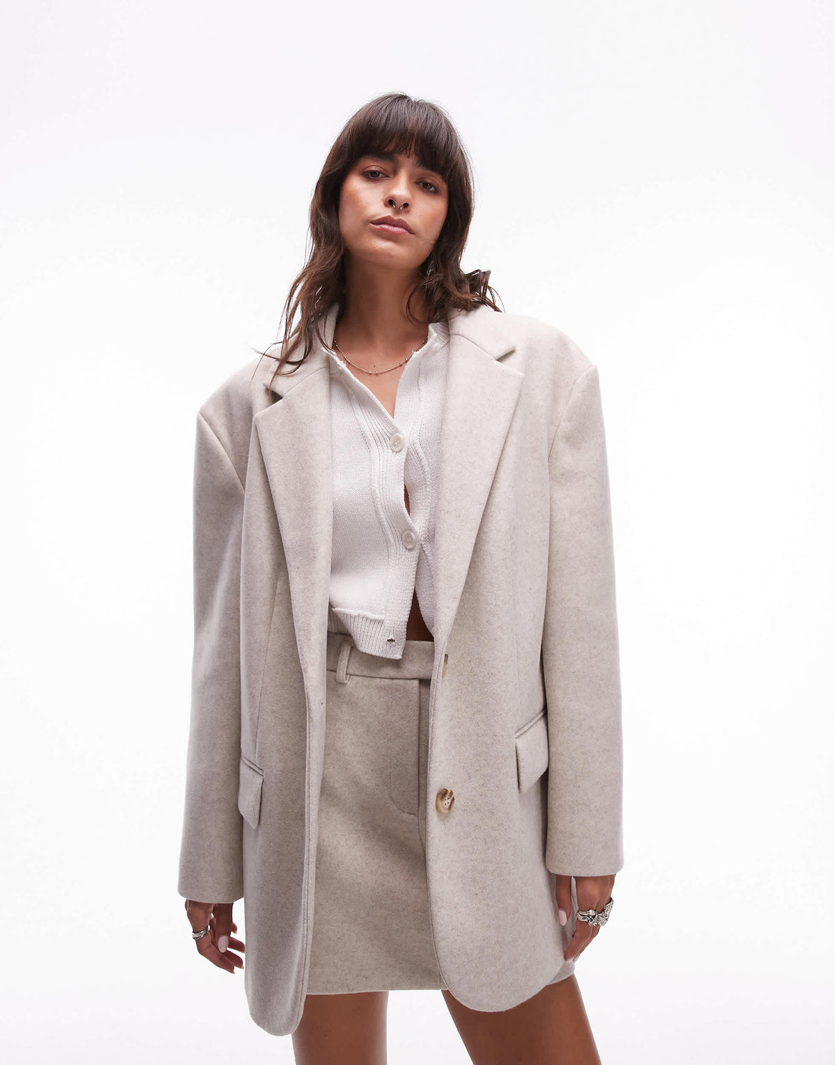 Topshop wool look blazer coat in oatmeal