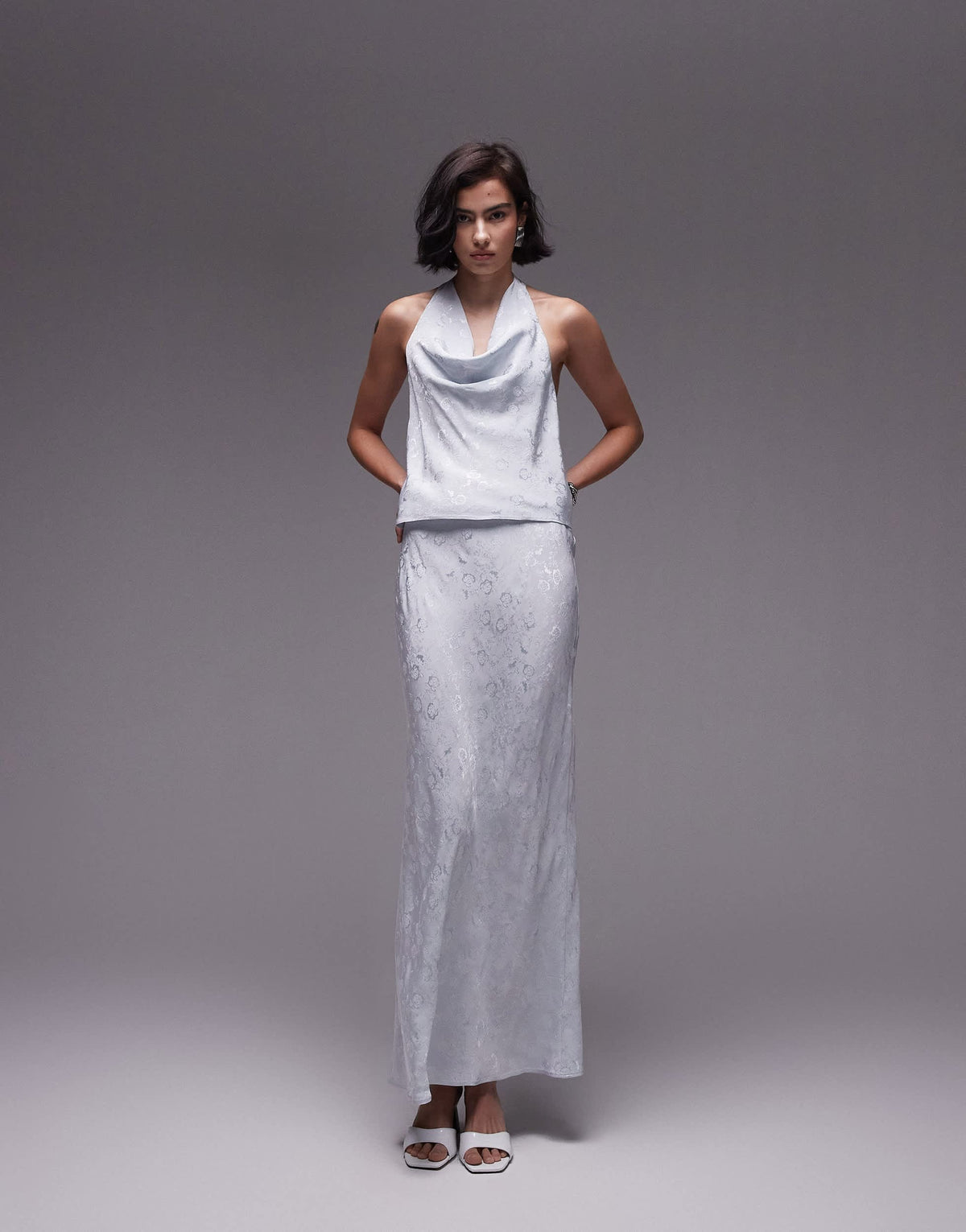 Topshop co-ord jacquard halter top in icy blue