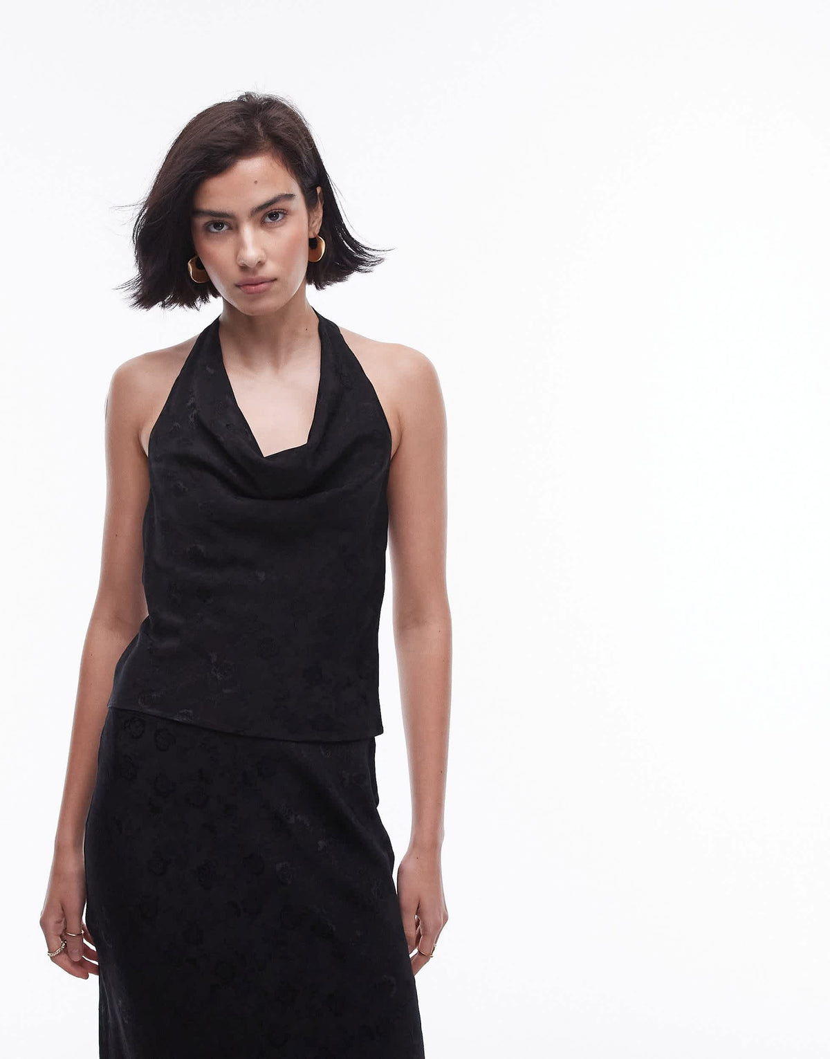 Topshop co-ord jacquard halter top in black
