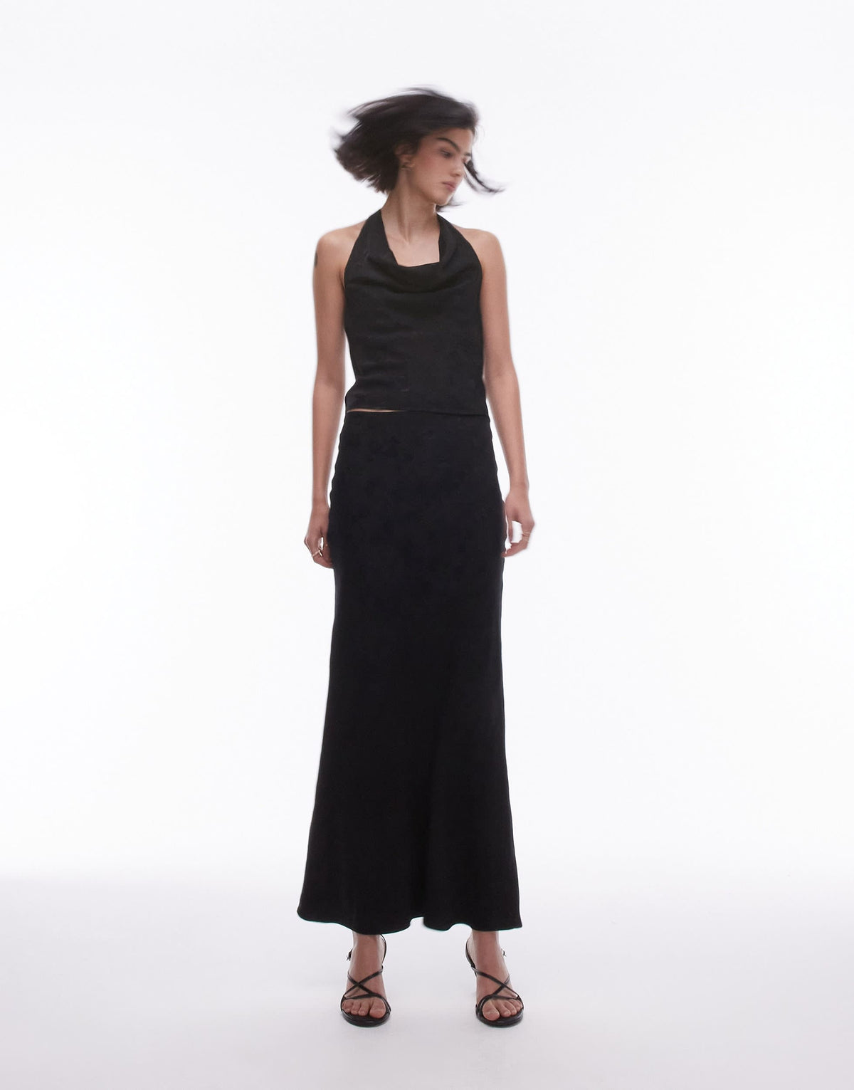 Topshop co-ord jacquard halter top in black