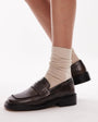 Topshop Cole premium leather square toe loafers in brown