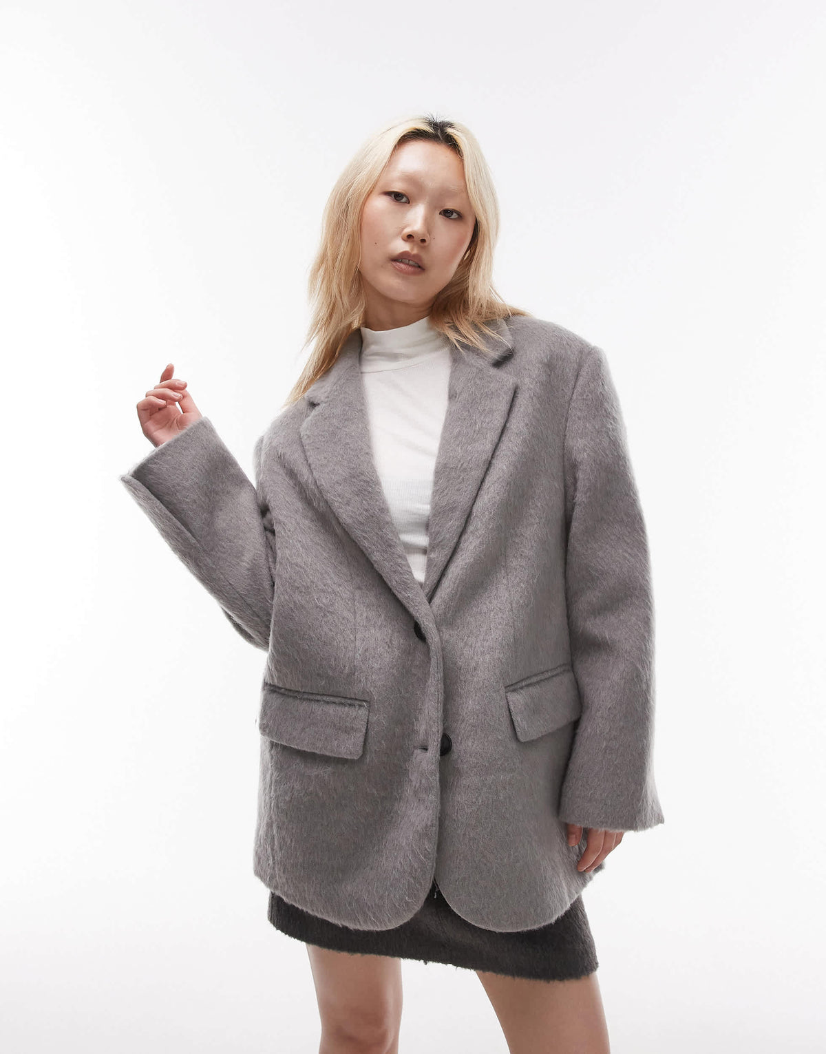 Topshop Petite brushed wool blazer in grey