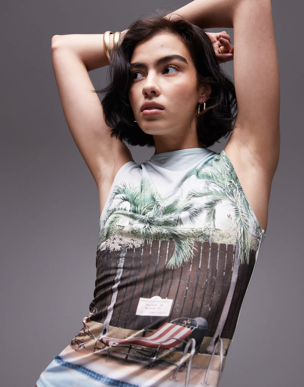 Débardeur Topshop à encolure dégagée, motif paysage au bord de la piscine, multicolore