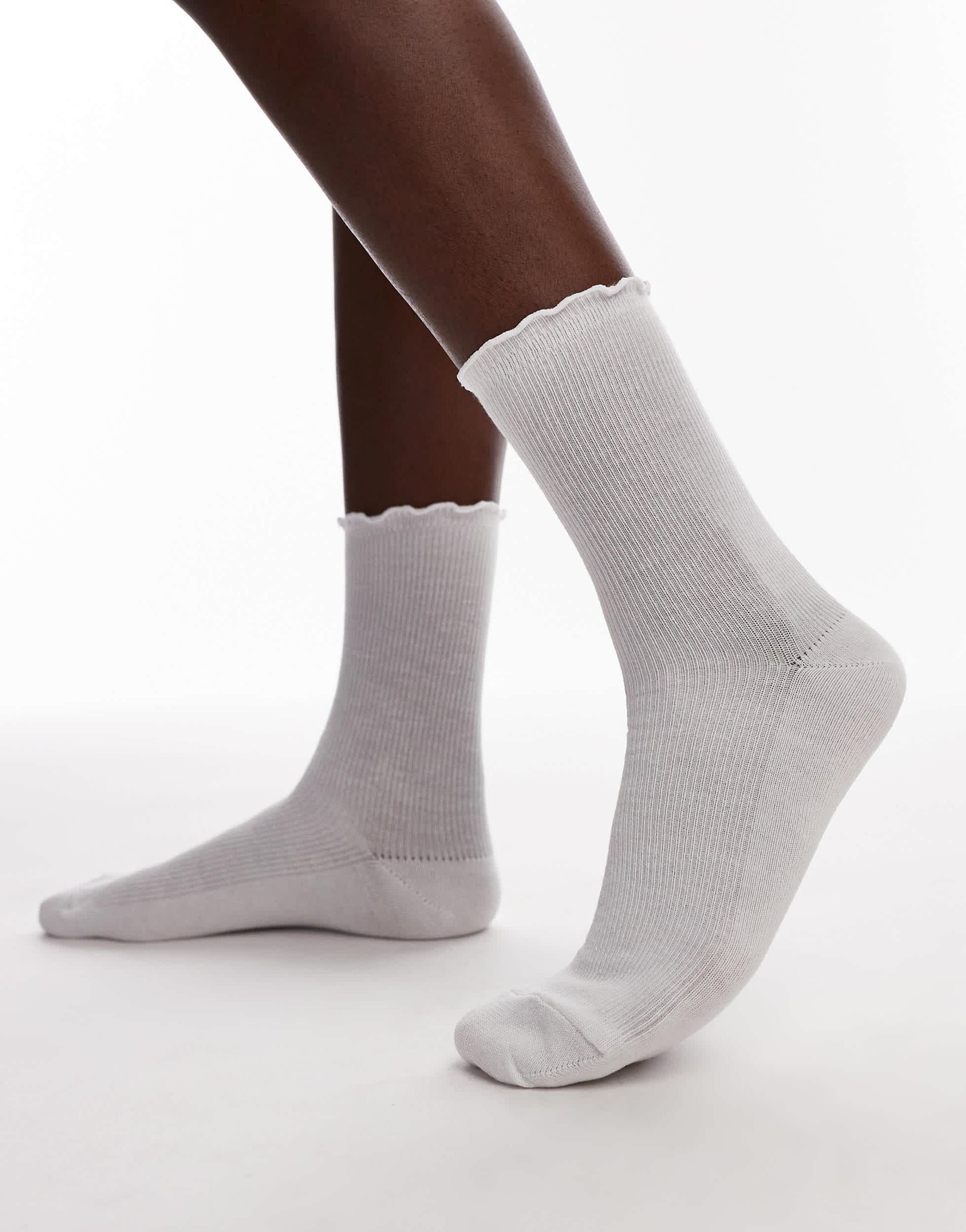 Topshop ribbed frill socks in white