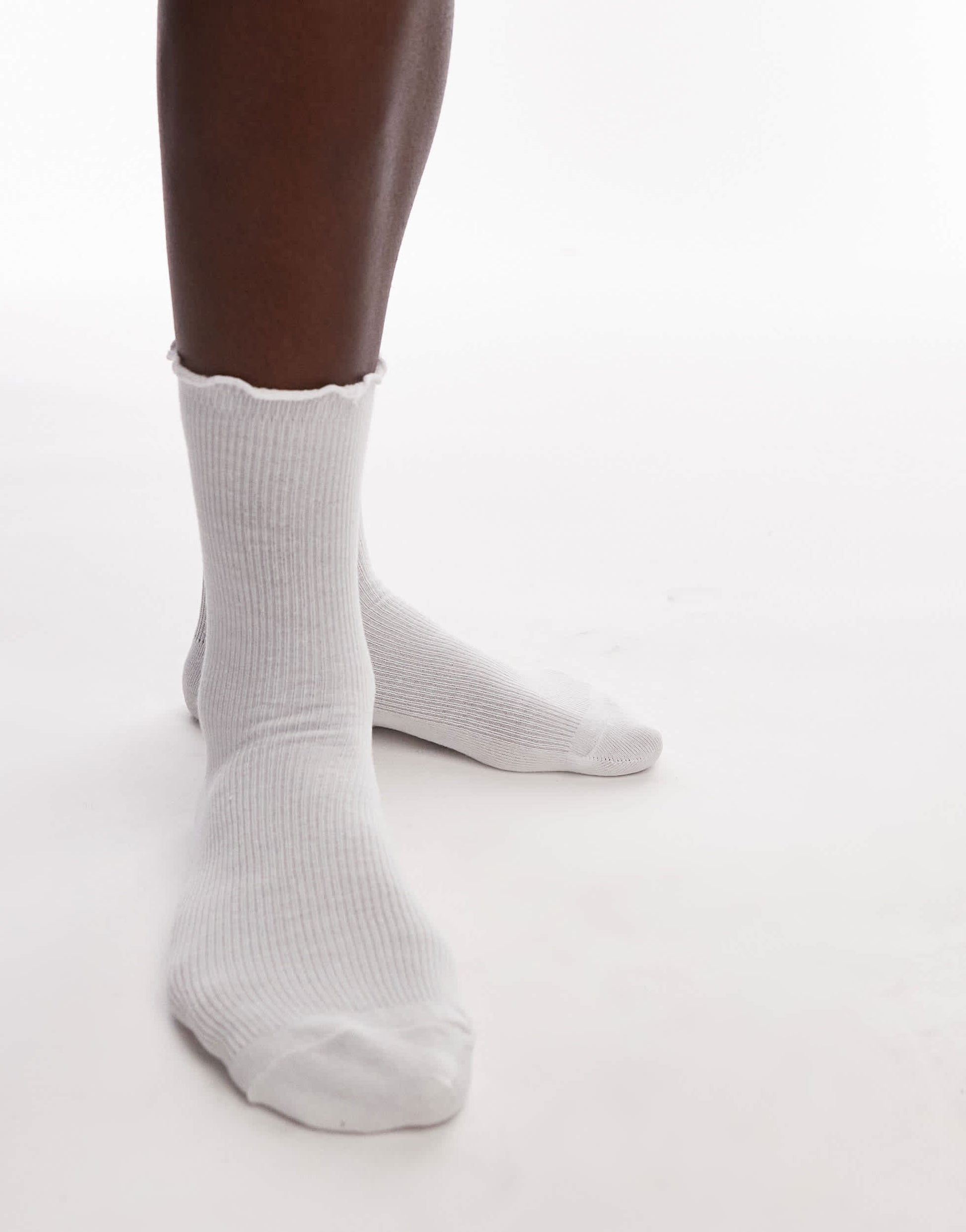 Topshop ribbed frill socks in white