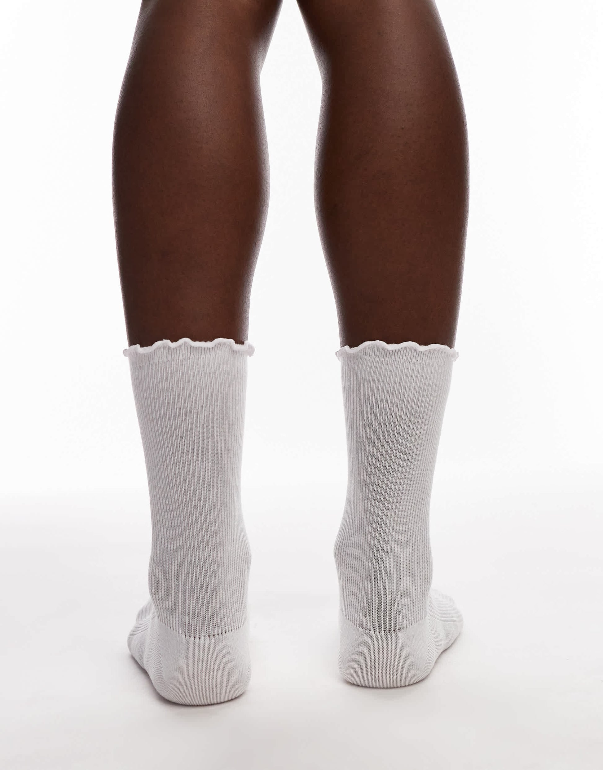 Topshop ribbed frill socks in white