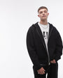 Topman oversized fit full zip hoodie in black