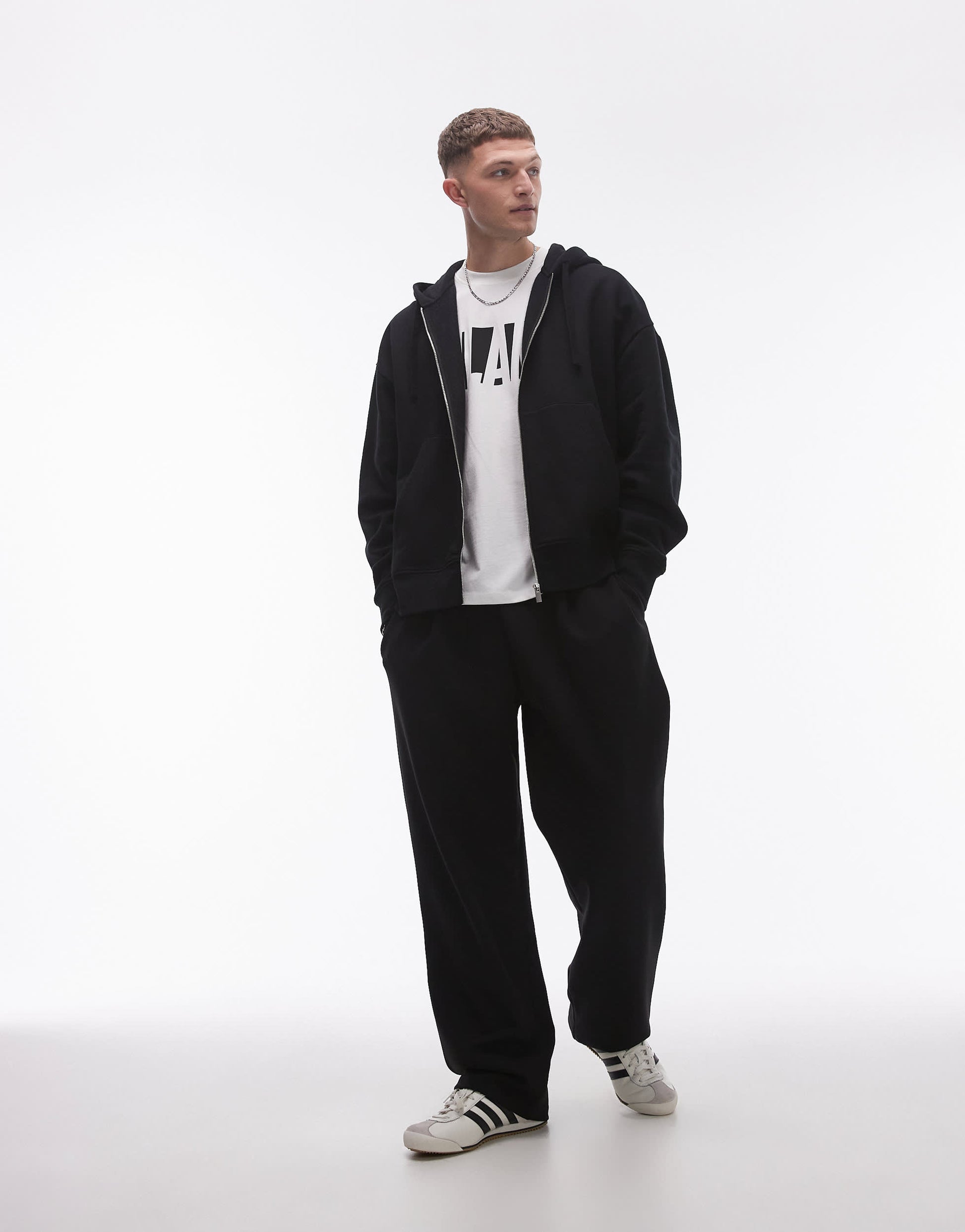 Topman oversized fit full zip hoodie in black