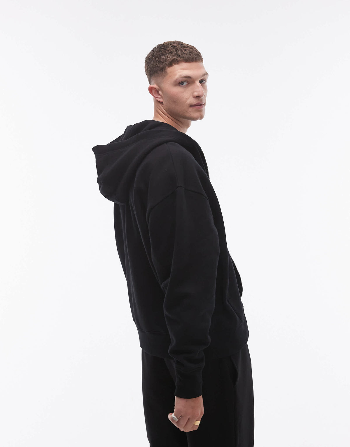 Topman oversized fit full zip hoodie in black