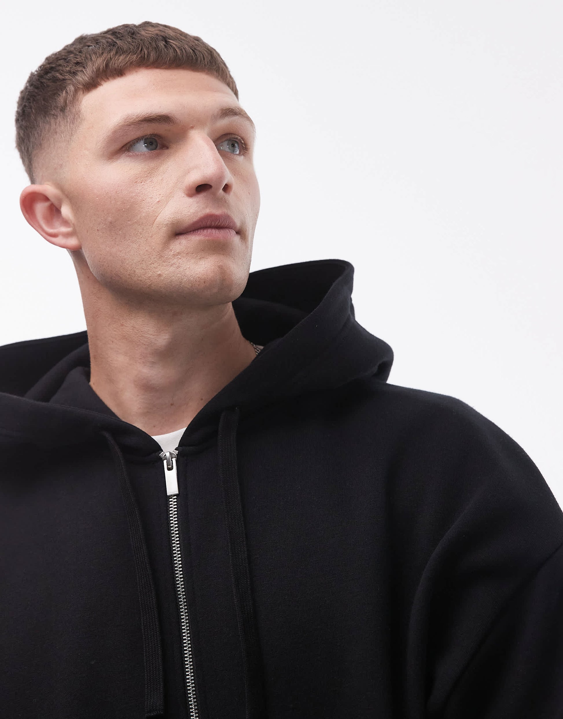 Topman oversized fit full zip hoodie in black