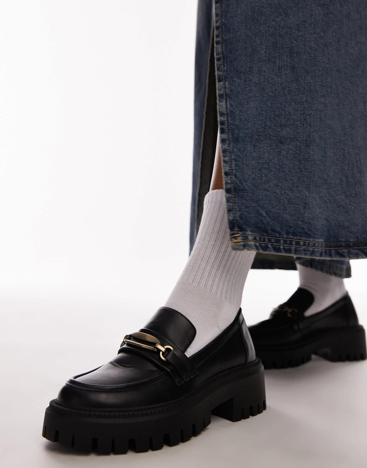 Topshop Cher chunky loafers with gold trim in black