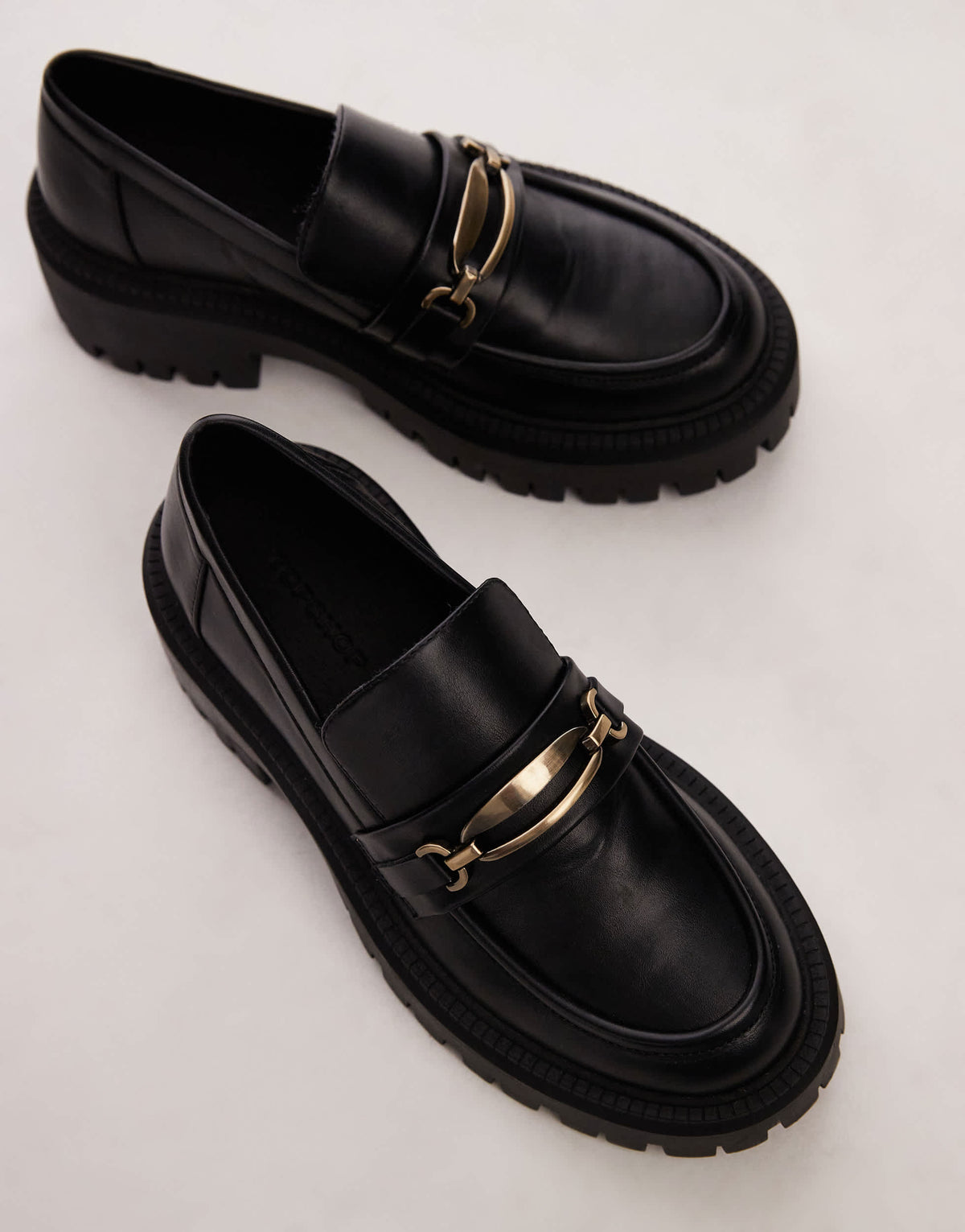 Topshop Cher chunky loafers with gold trim in black