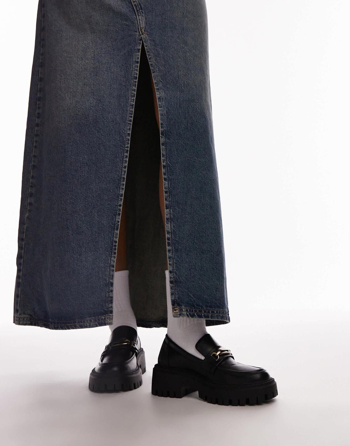 Topshop Cher chunky loafers with gold trim in black