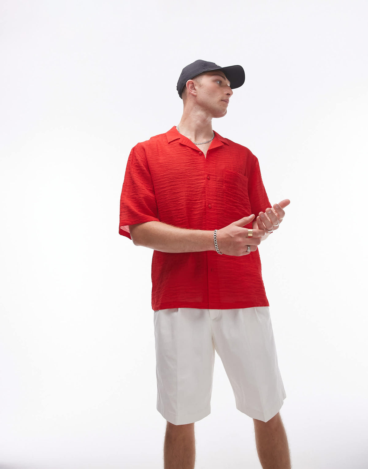 Topman short sleeve sheer holiday shirt in red