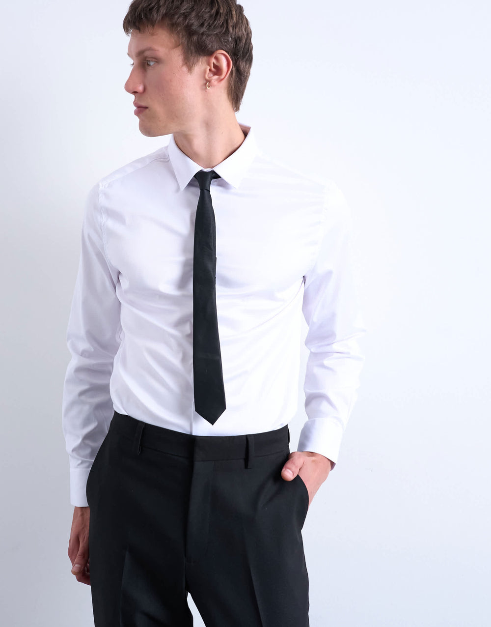 Topman Langarm-Slim-Hemd aus Satin in Weiß
