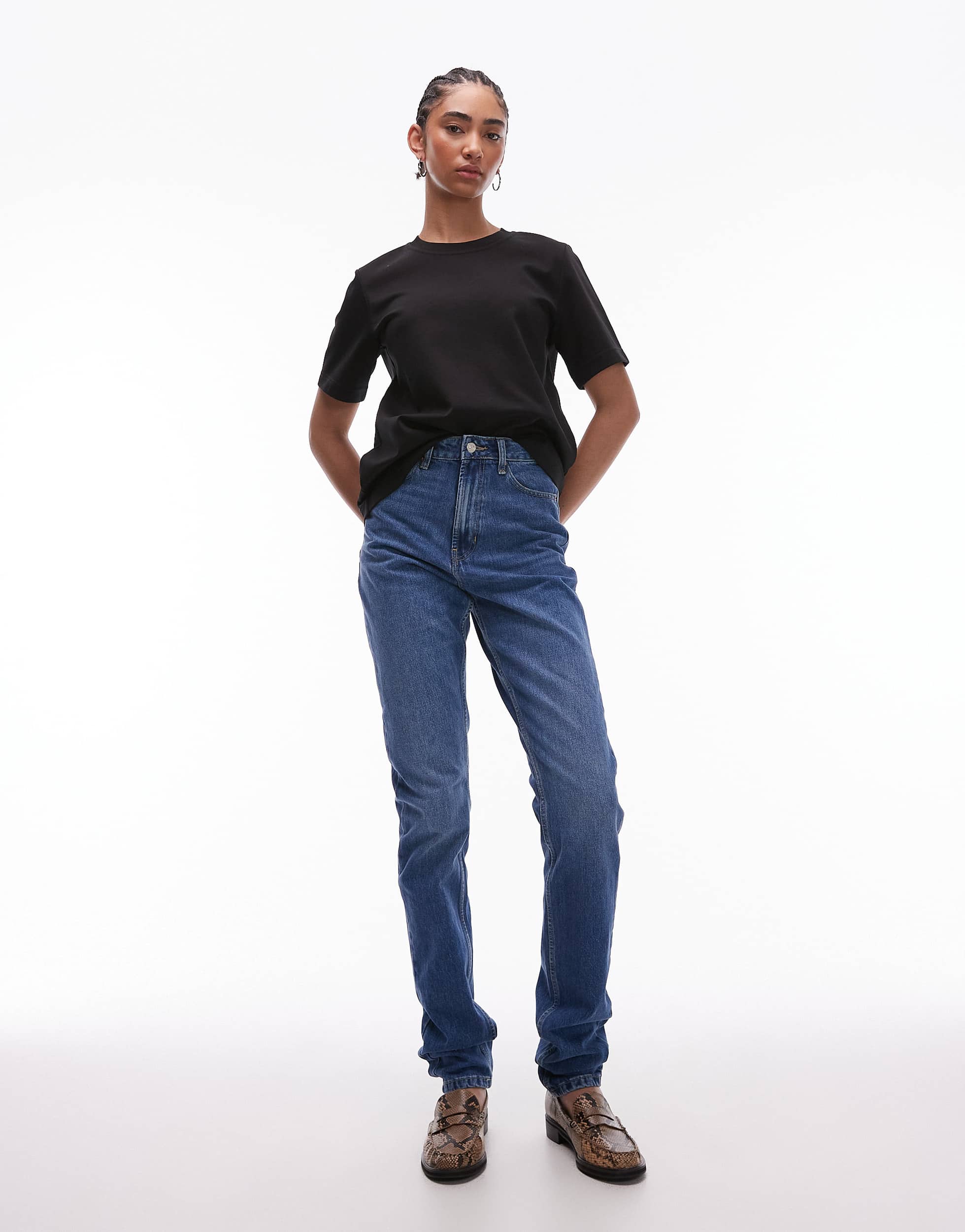 Topshop Tall Mom high rise jean in mid blue