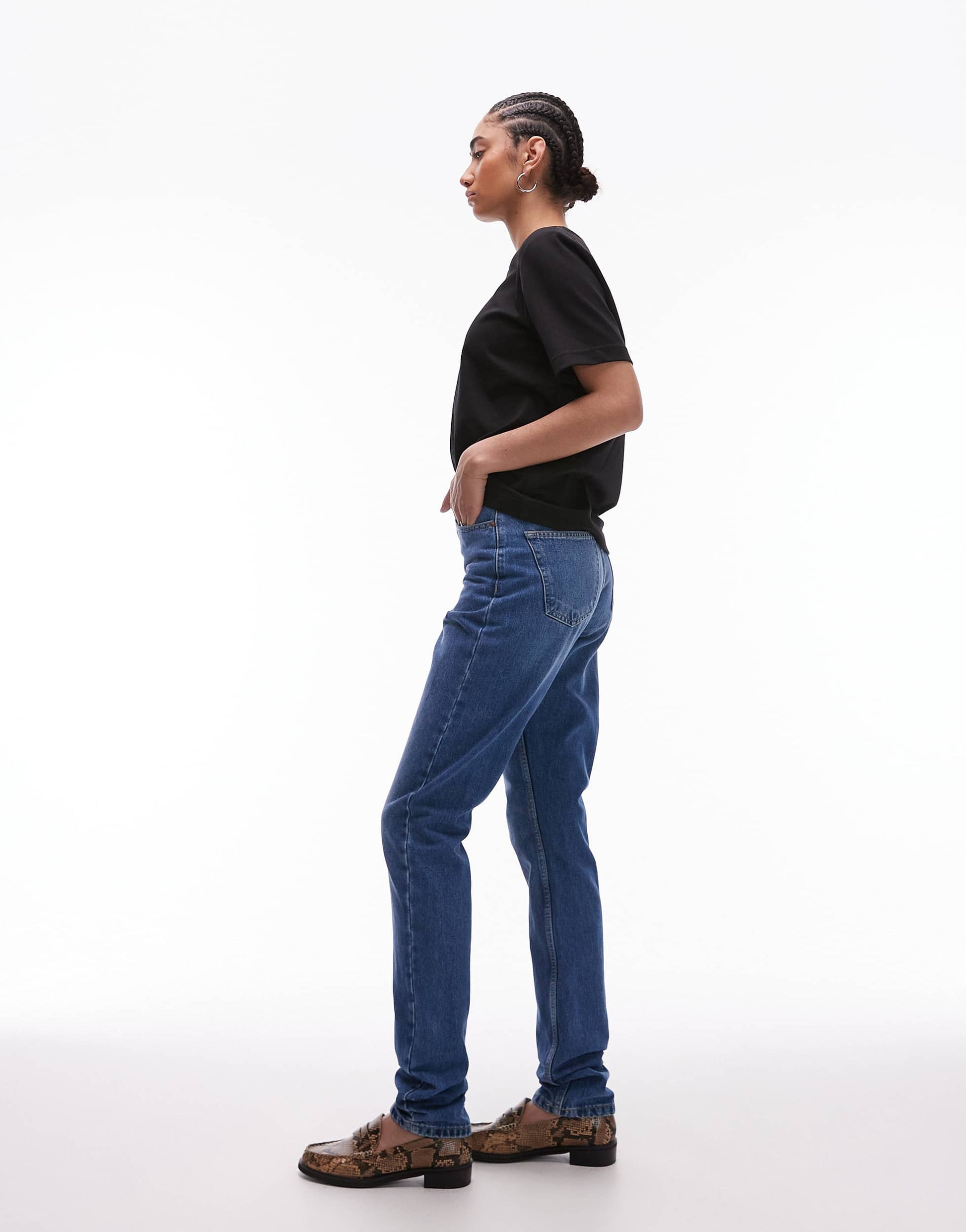 Topshop Tall Mom high rise jean in mid blue