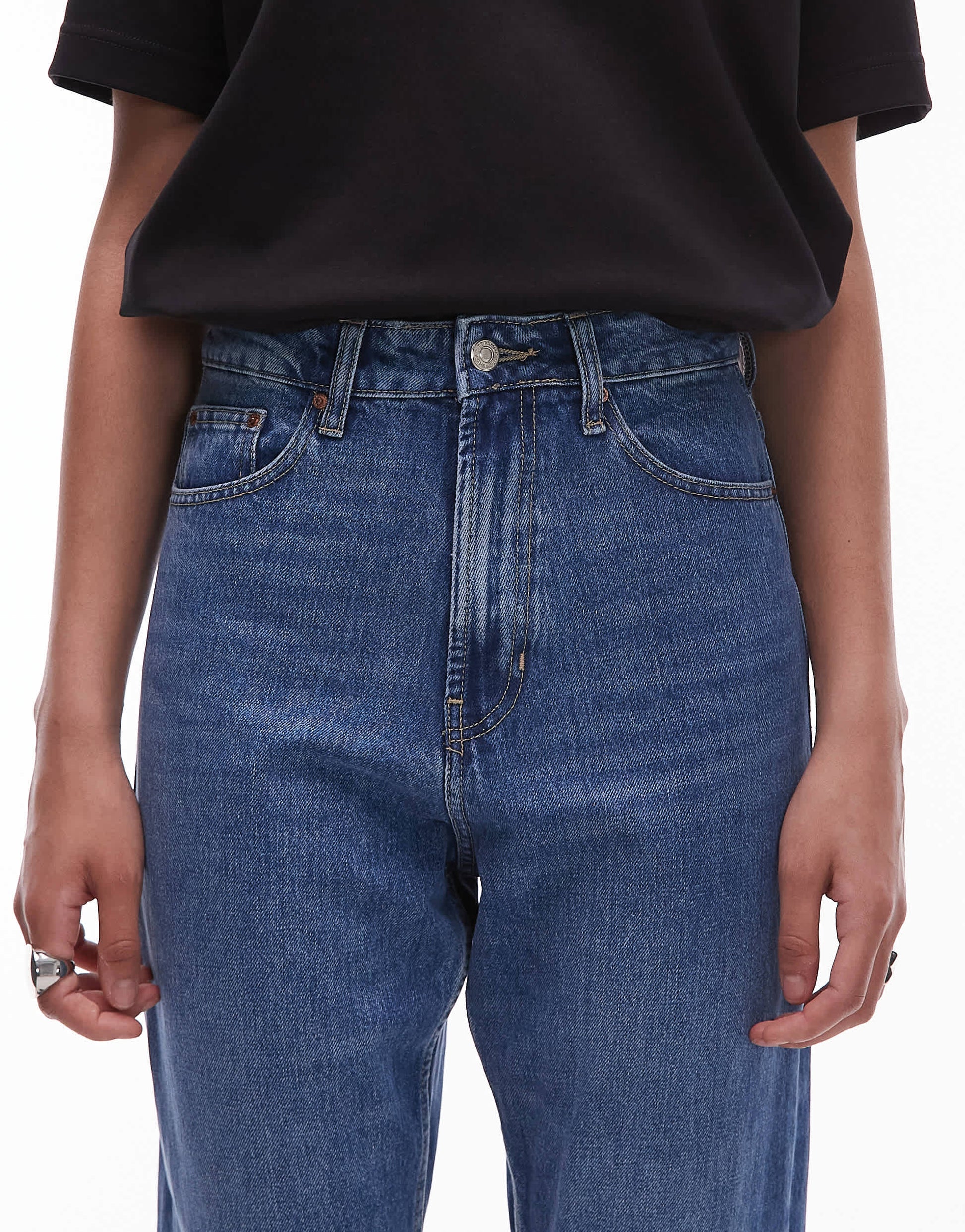 Topshop Tall Mom high rise jean in mid blue