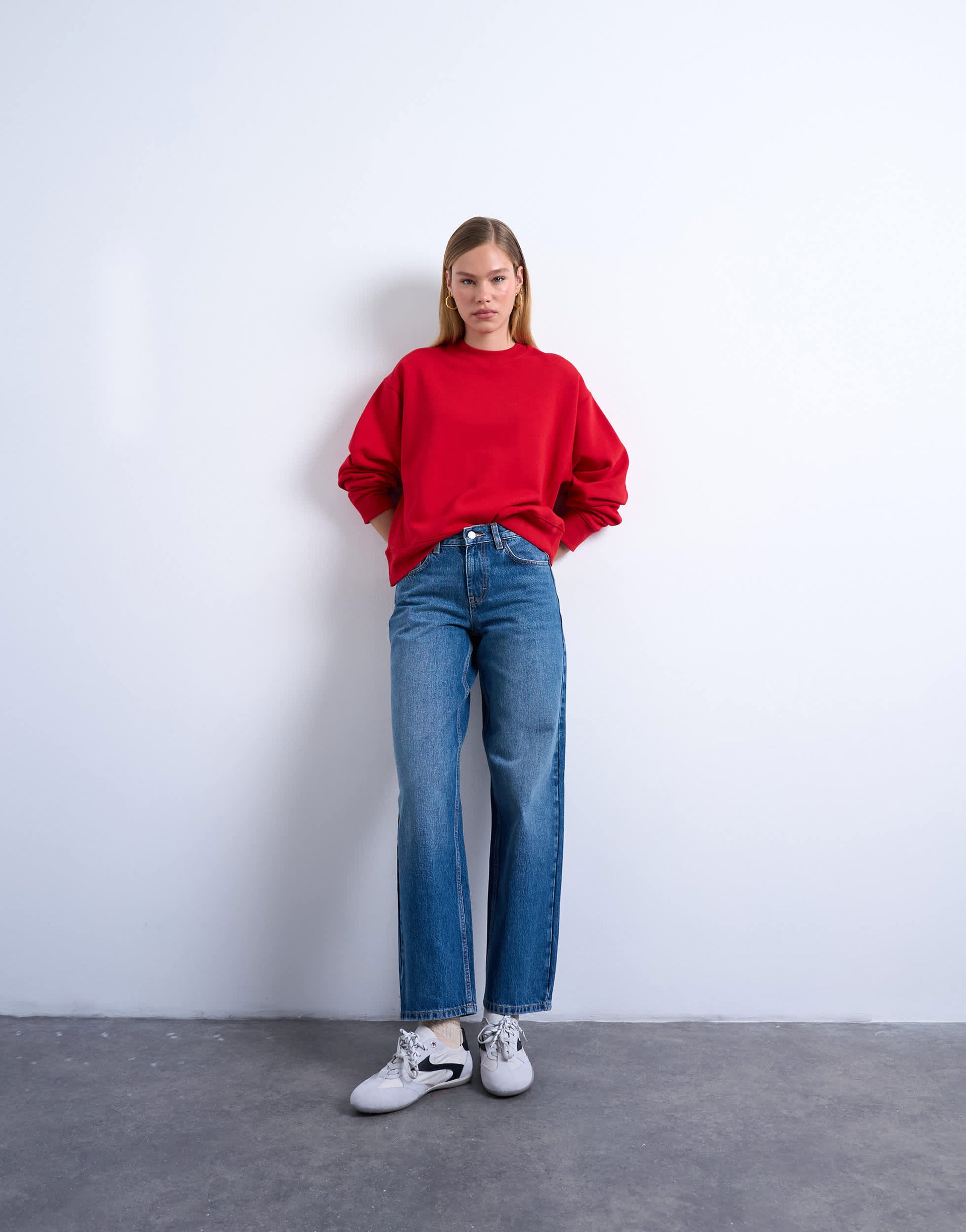 Topshop Cinch low rise relaxed jean in vintage blue