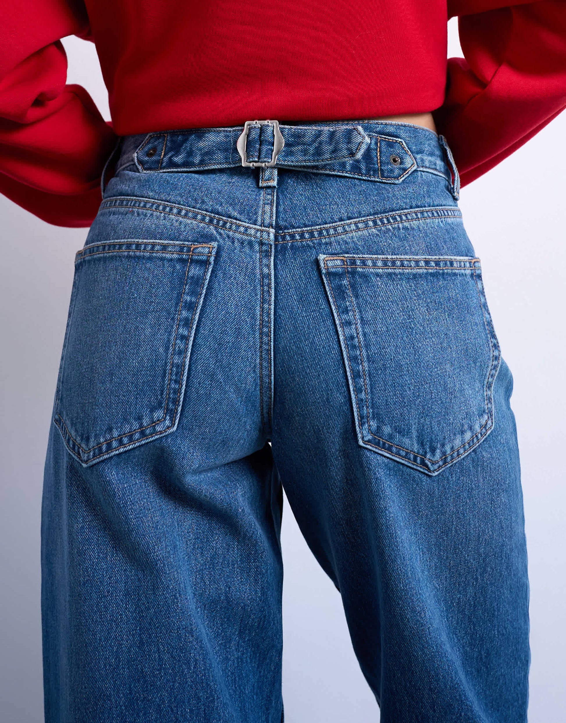 Topshop Cinch low rise relaxed jean in vintage blue