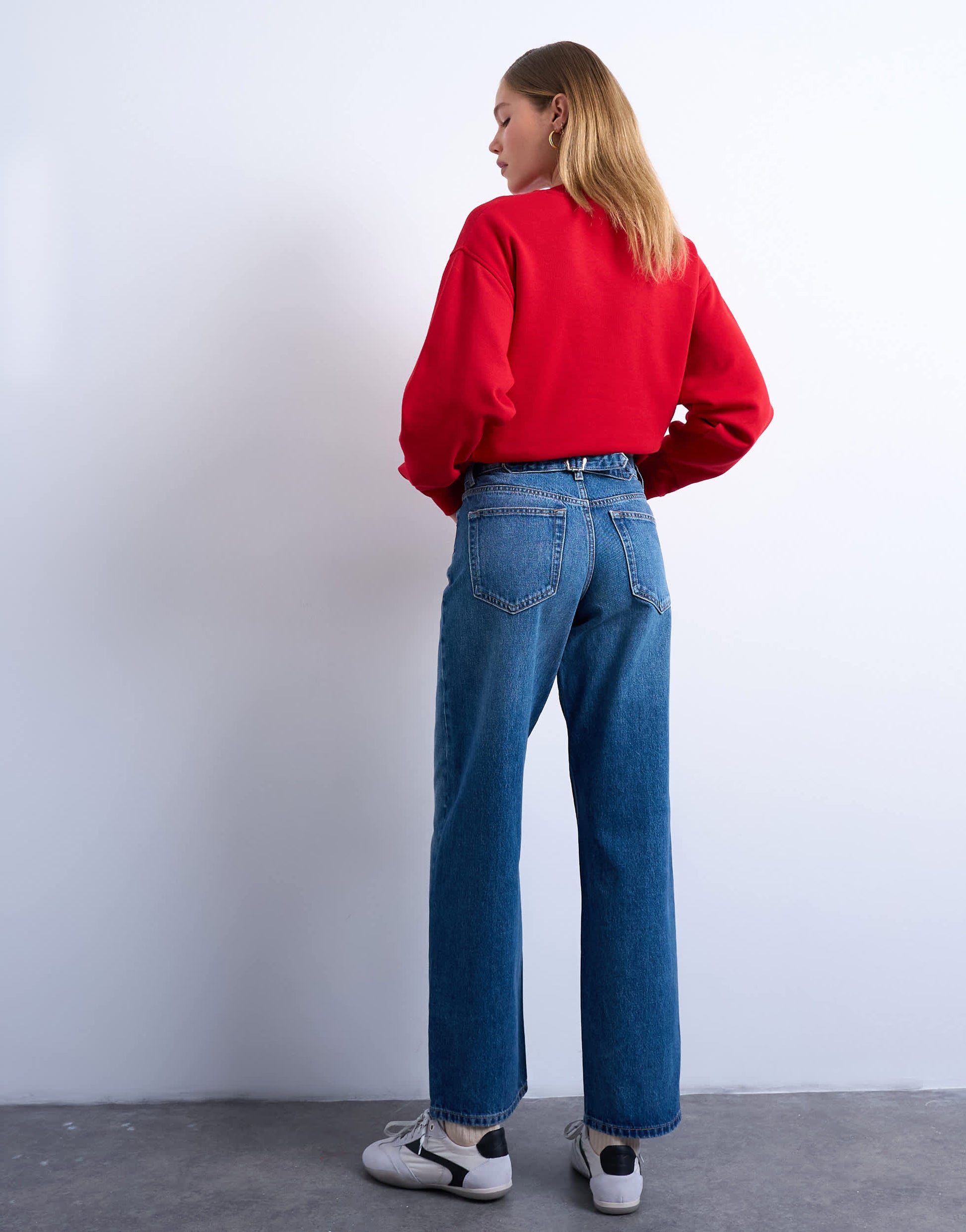 Topshop Cinch low rise relaxed jean in vintage blue