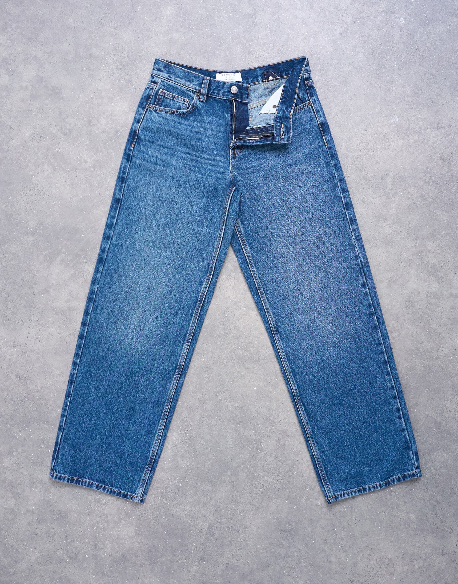 Topshop Cinch low rise relaxed jean in vintage blue