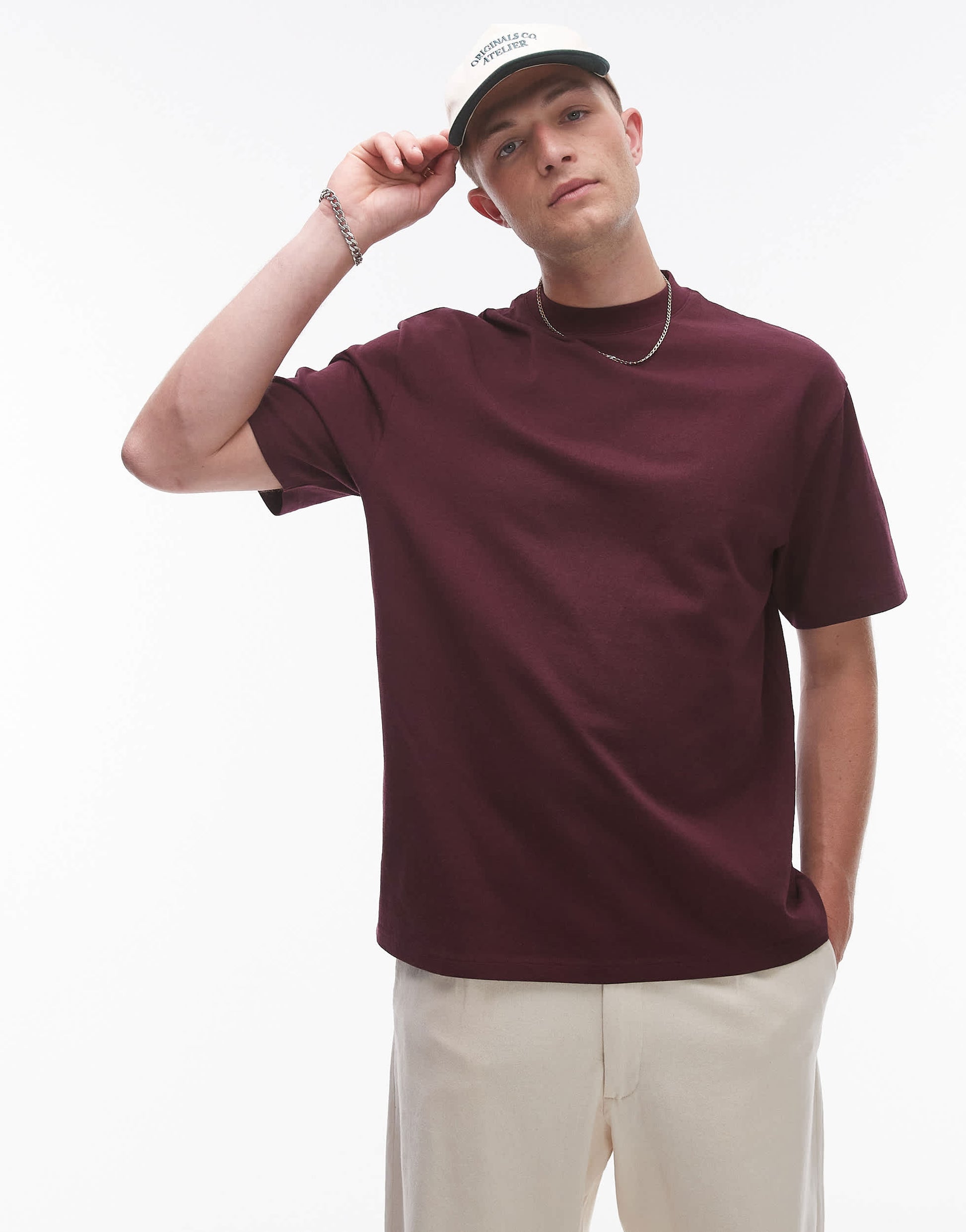 Topman relaxed fit t-shirt in burgundy