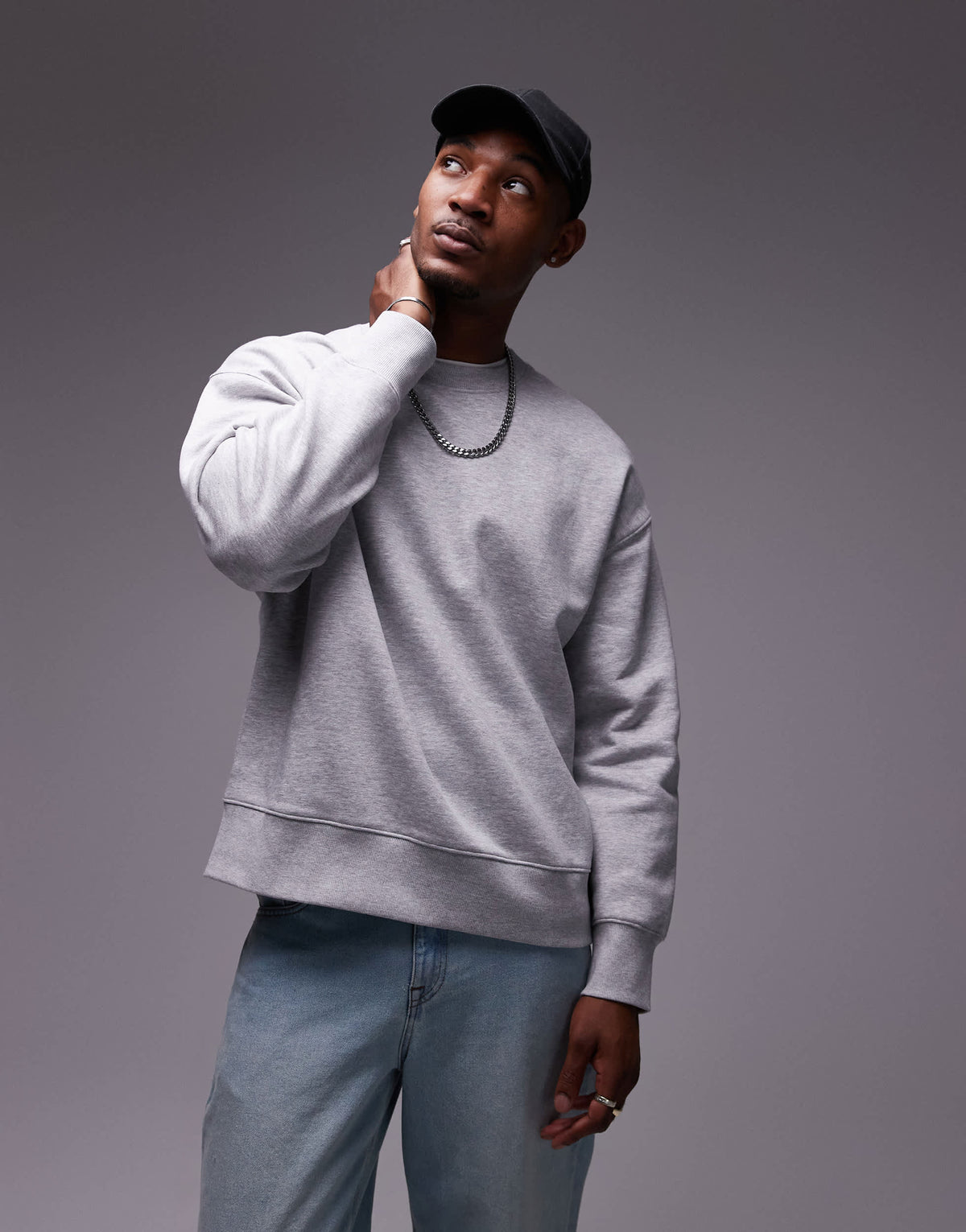 Topman premium heavyweight oversized sweatshirt in grey marl