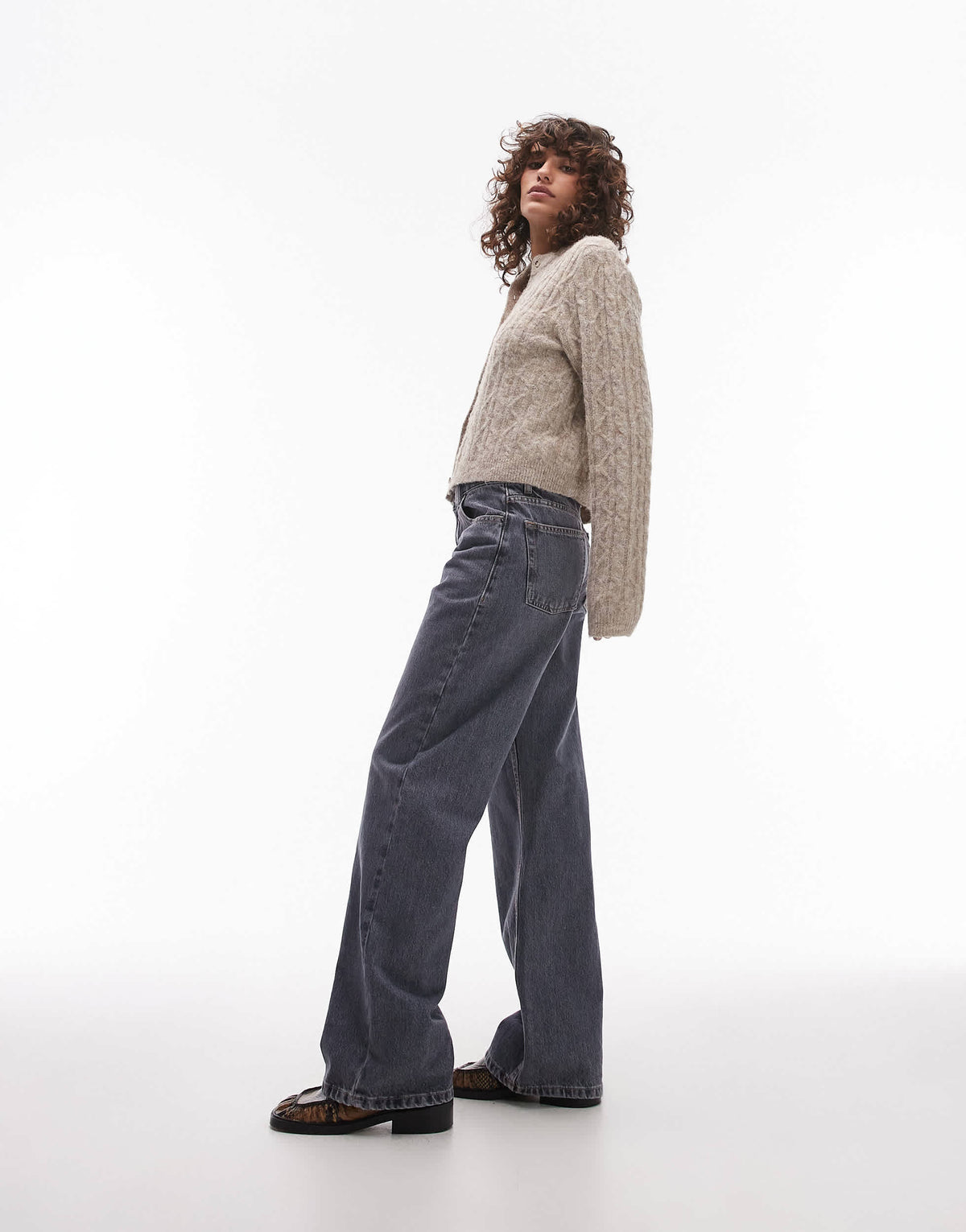 Topshop Ember low rise straight leg jean in grey