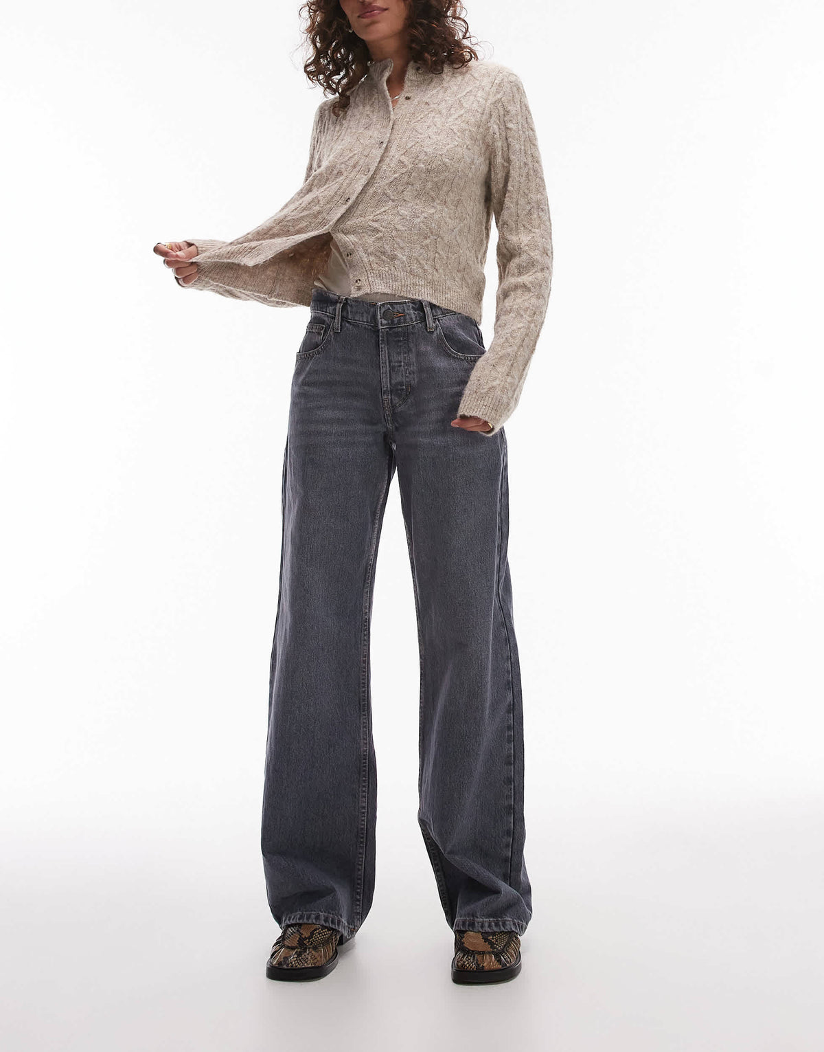 Topshop Ember low rise straight leg jean in grey
