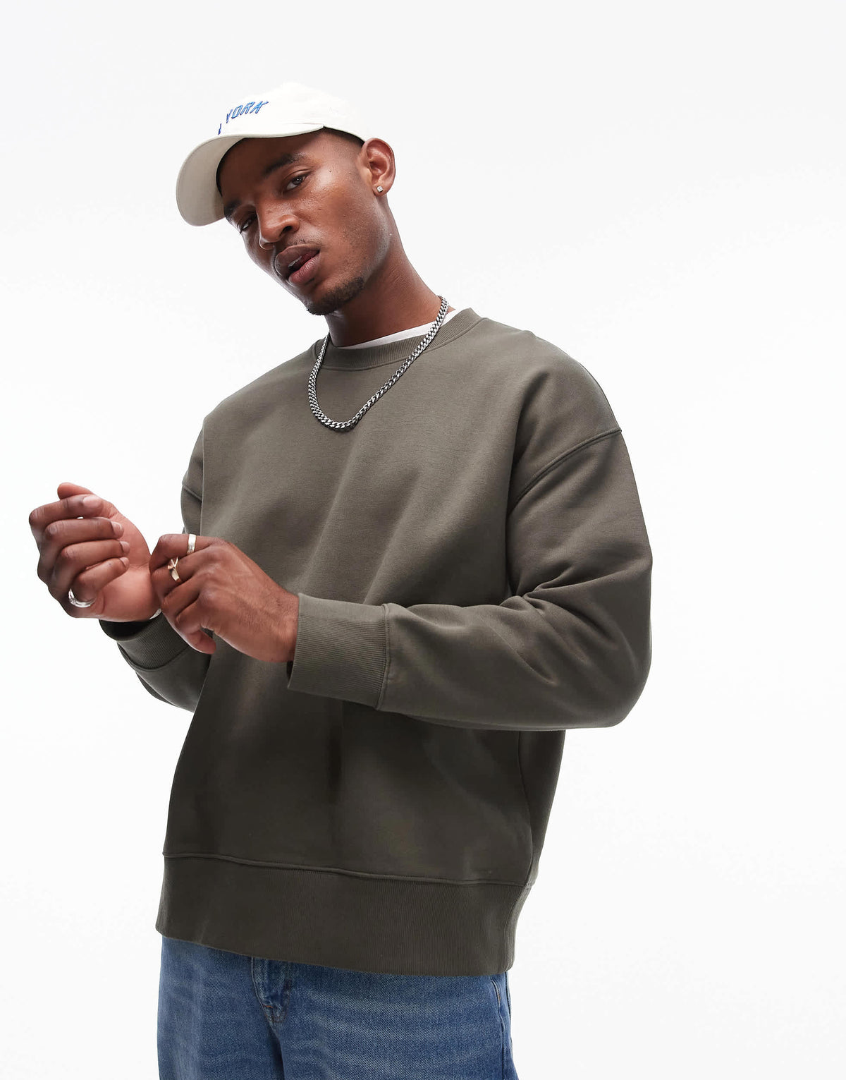 Topman premium heavyweight oversized sweatshirt in khaki