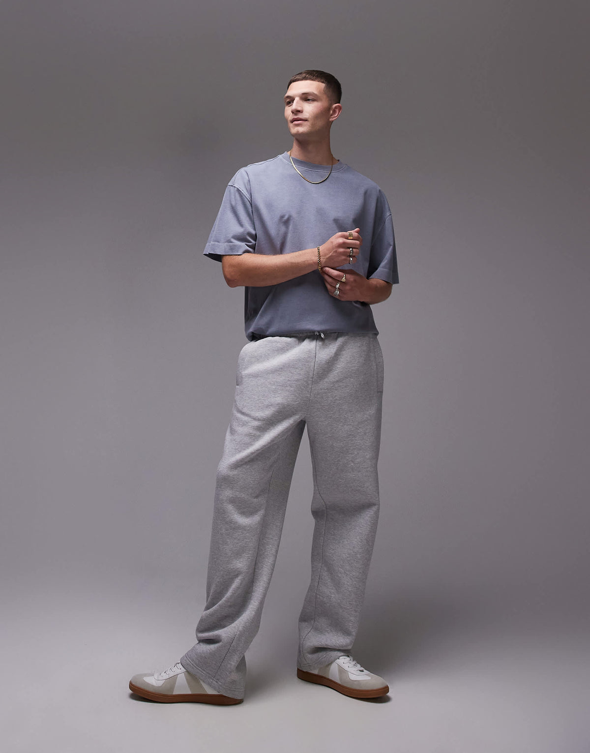 Topman premium heavyweight straight leg jogger in grey marl