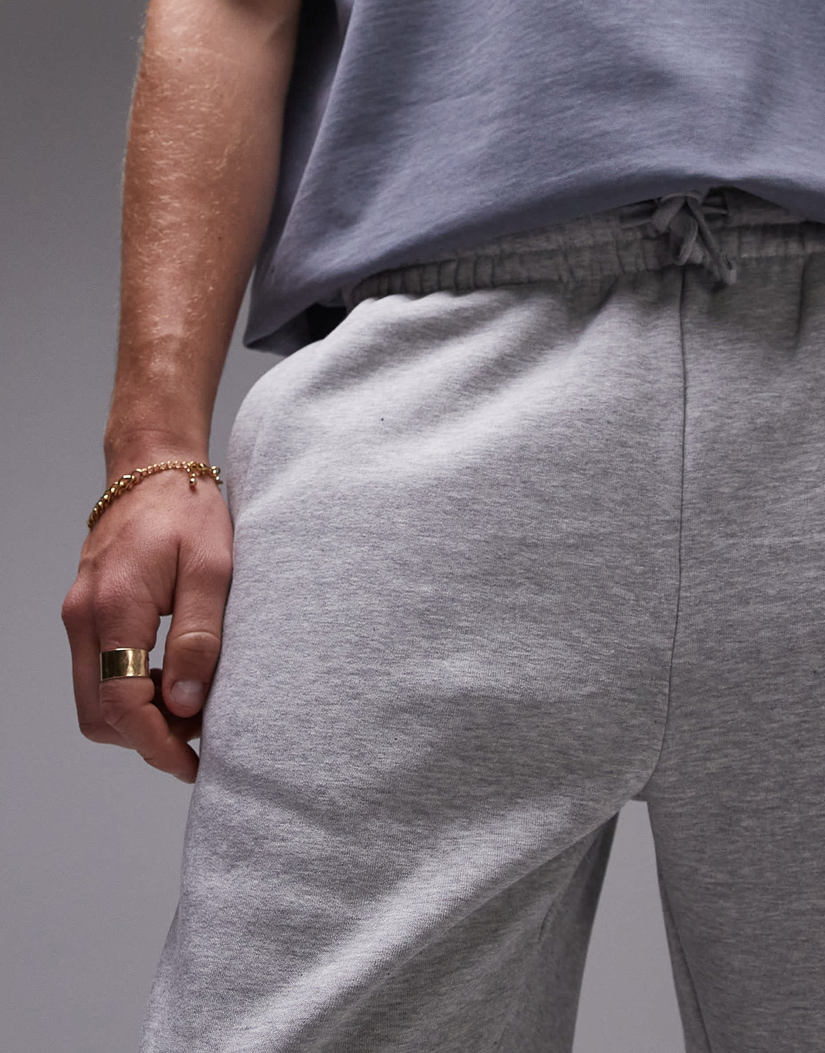 Topman premium heavyweight straight leg jogger in grey marl