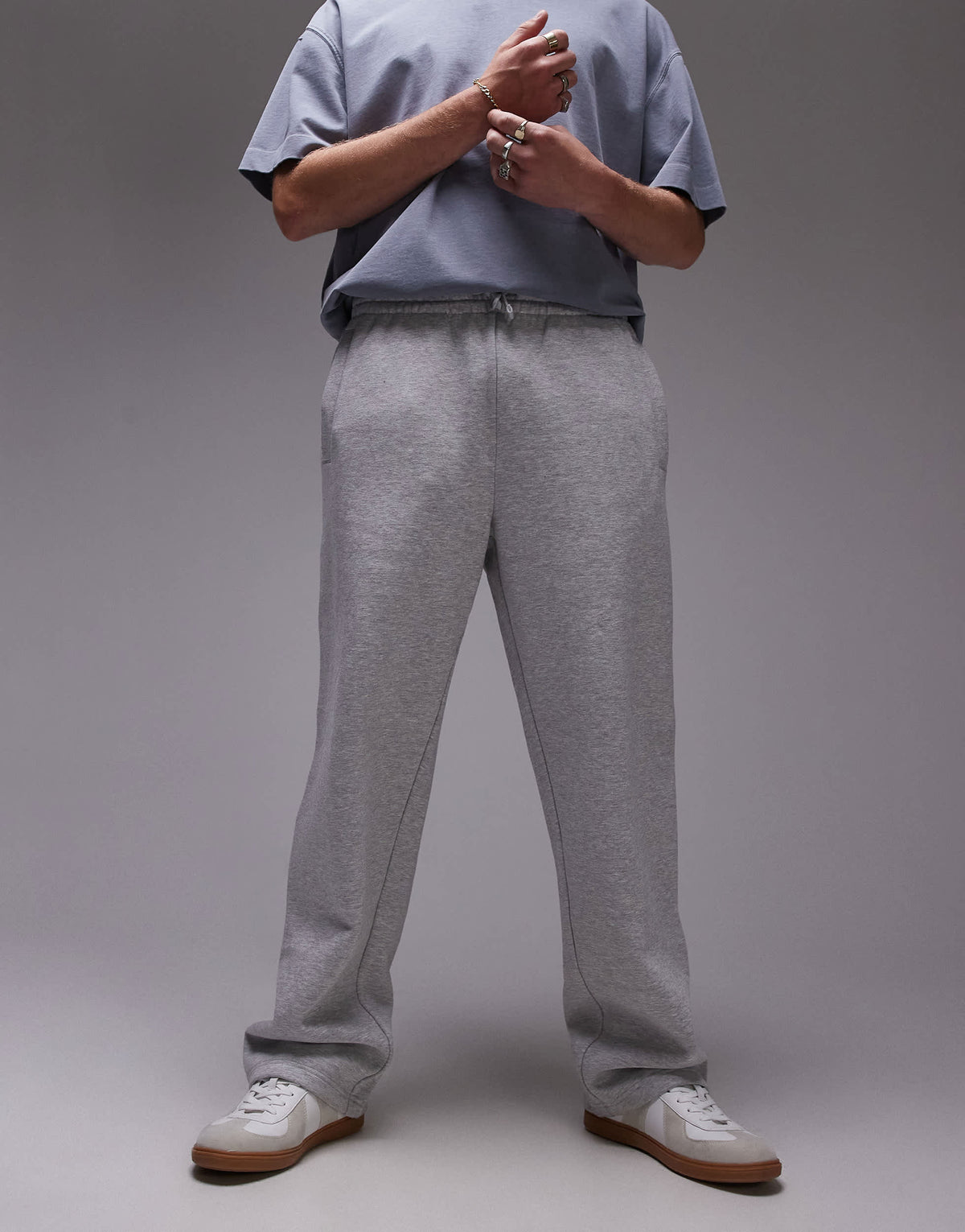 Topman premium heavyweight straight leg jogger in grey marl
