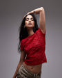 Topshop textured lace tee in red