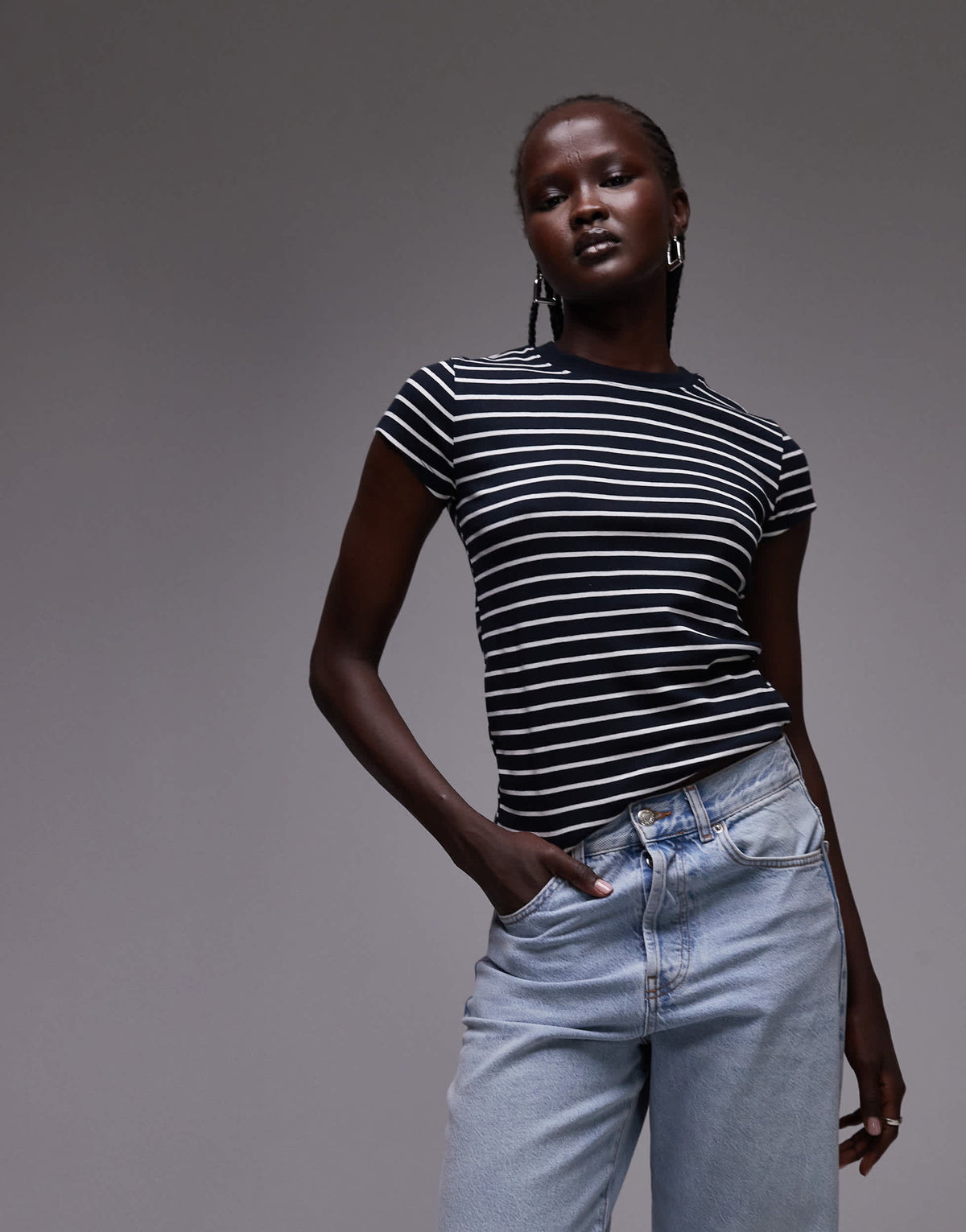Topshop stripe everyday tee in navy 