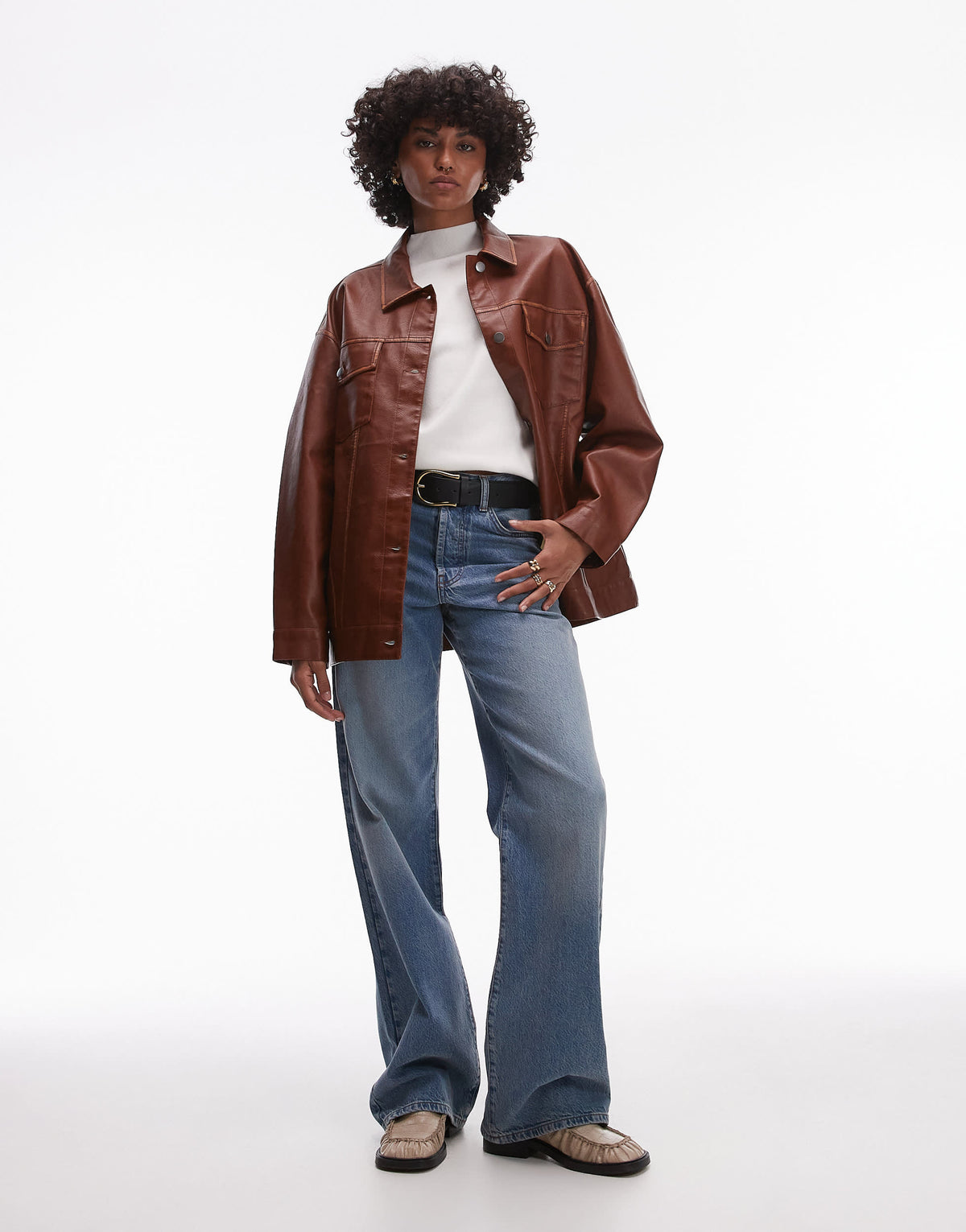 Topshop faux leather shacket in rust