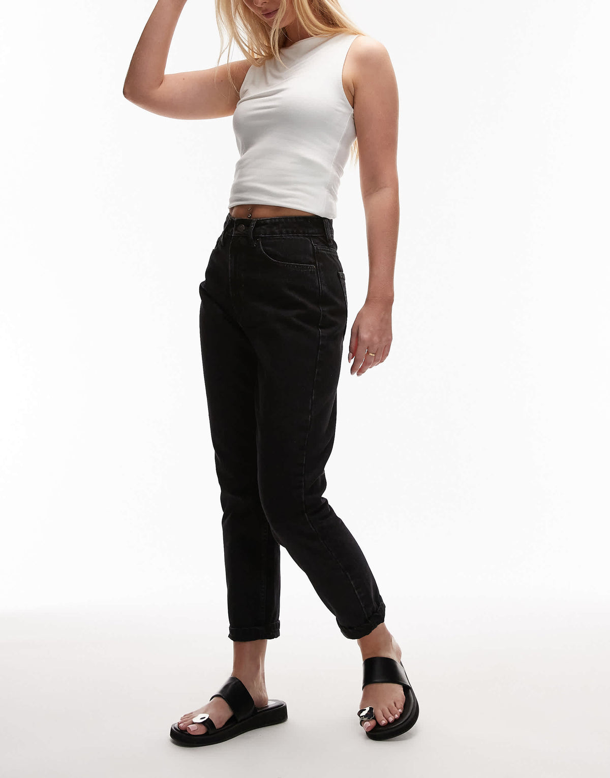 Topshop Hourglass Original high rise Mom jeans in washed black