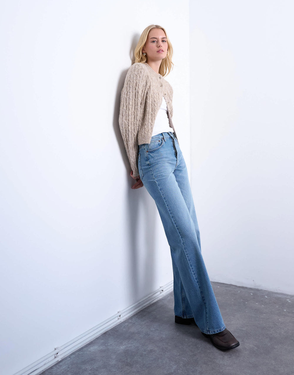 Jean Topshop Tall taille mi-haute coupe droite ample bleu vintage