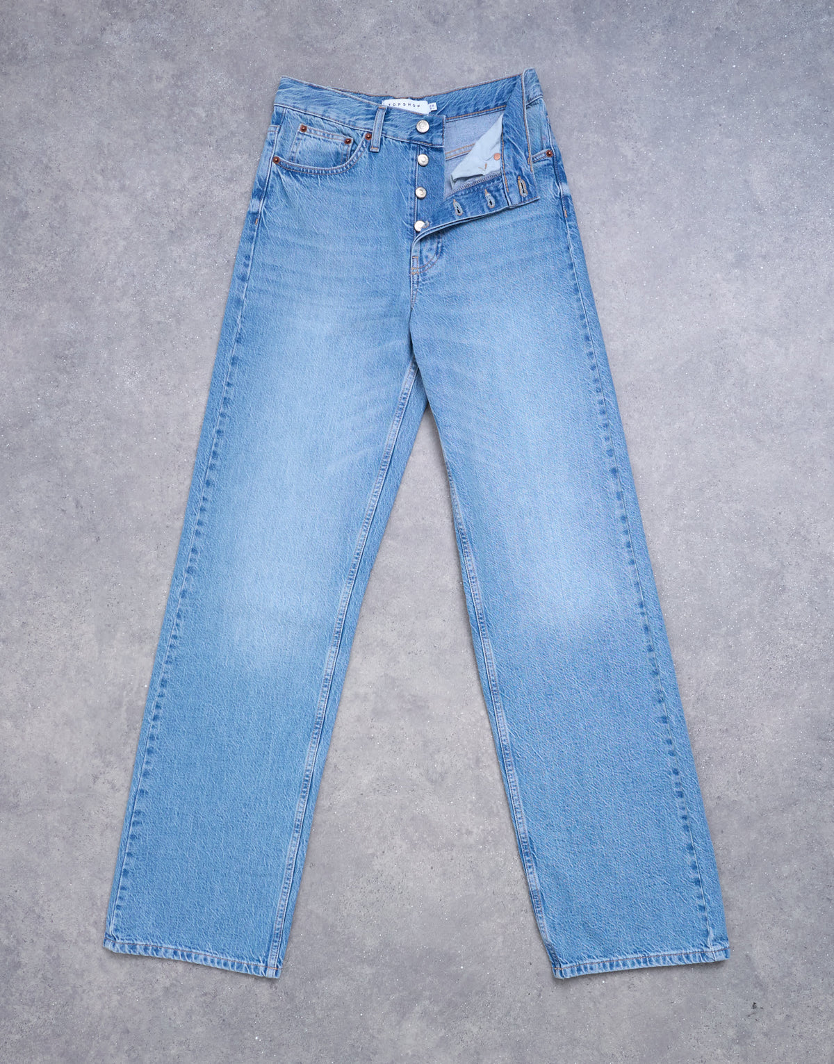 Topshop Tall mid rise loose fit straight jean in vintage blue