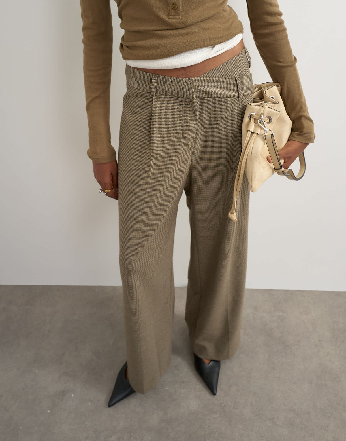 Topshop heritage check cross waistband trouser in camel