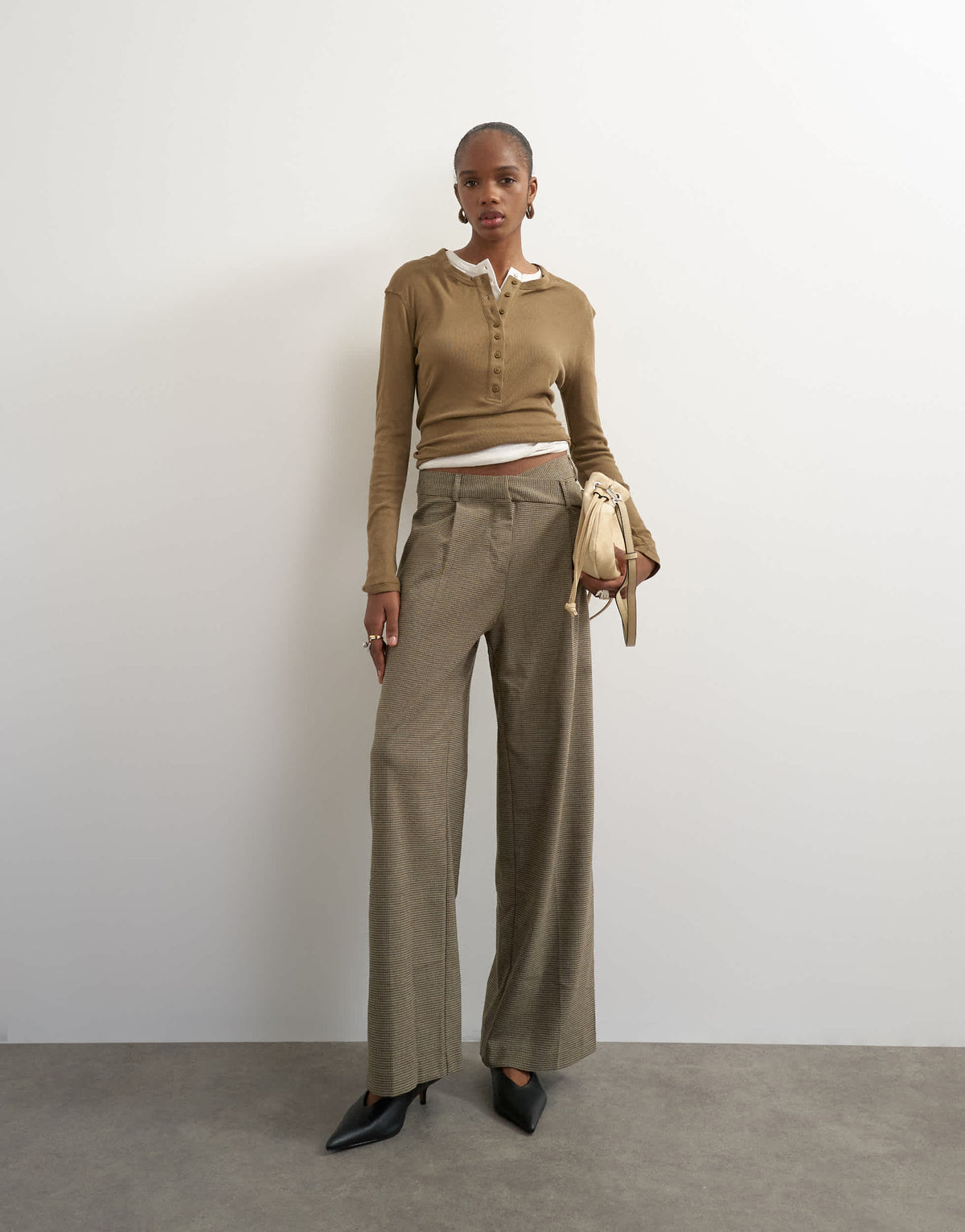 Topshop heritage check cross waistband trouser in camel