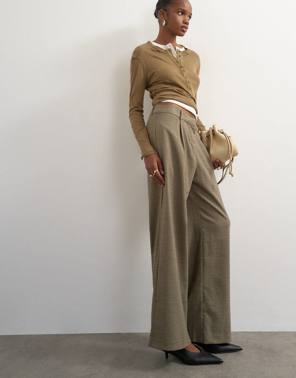 Topshop heritage check cross waistband trouser in camel