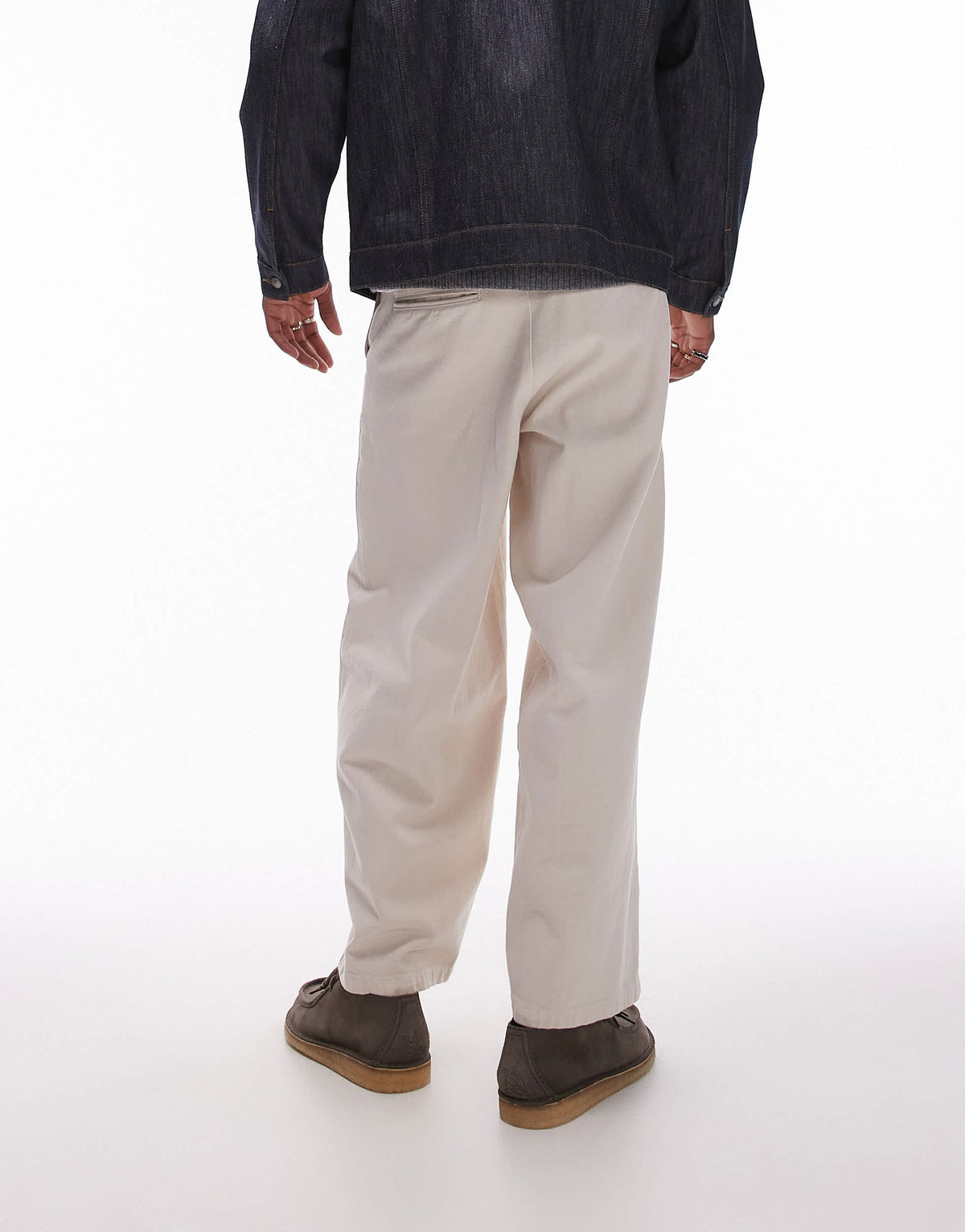 Topman wide leg cotton twill trousers in ecru